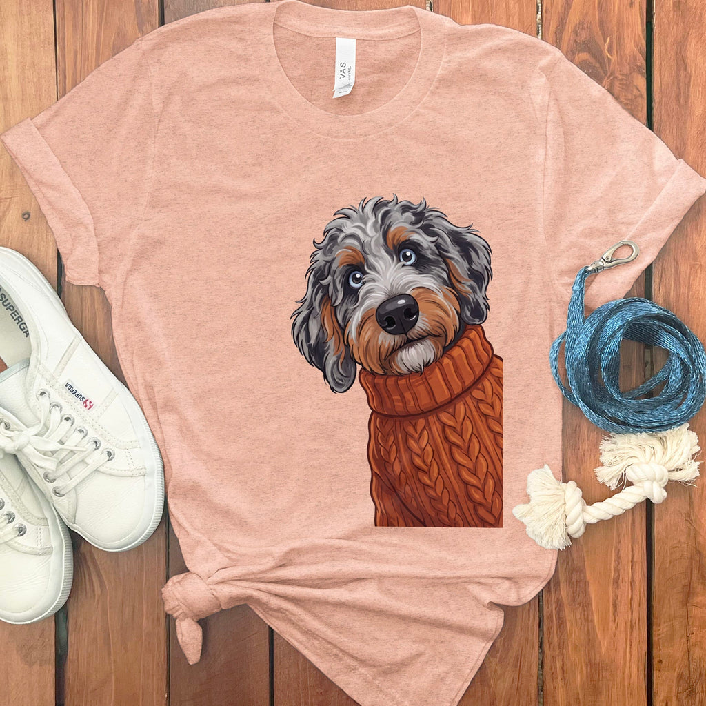 Sweater Weather Aussiedoodle T-Shirt in Heather Peach / S by Puppy Jo