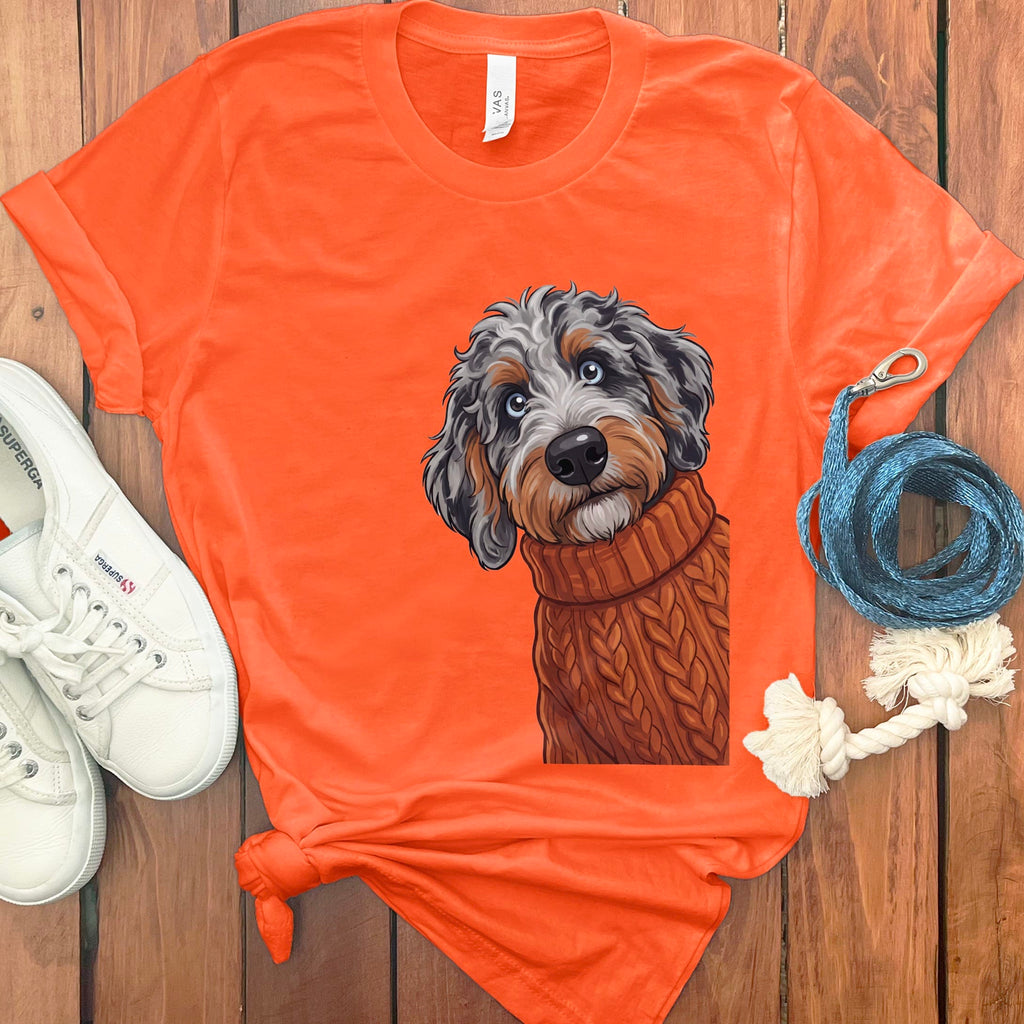 Sweater Weather Aussiedoodle T-Shirt in Orange / S by Puppy Jo