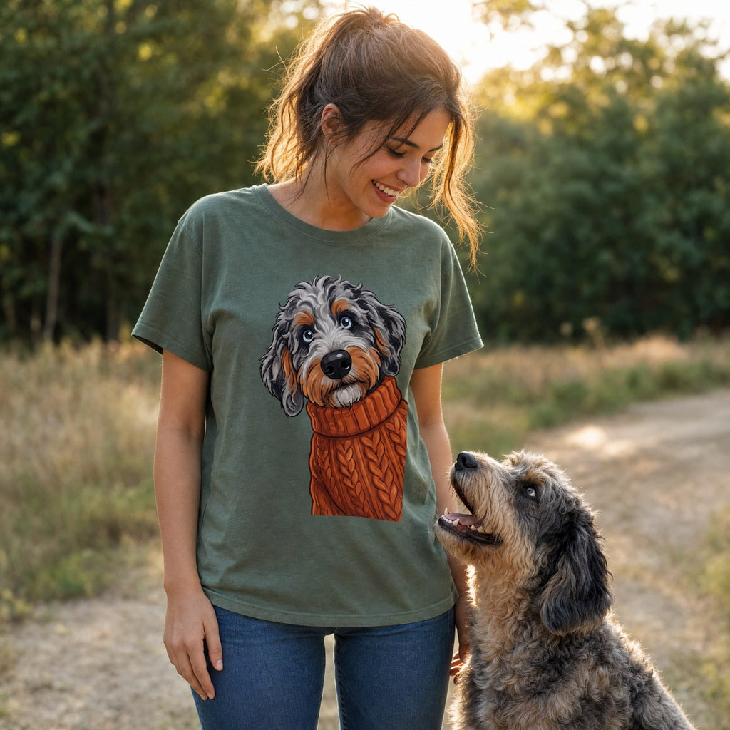 Sweater Weather Aussiedoodle T-Shirt in by Puppy Jo