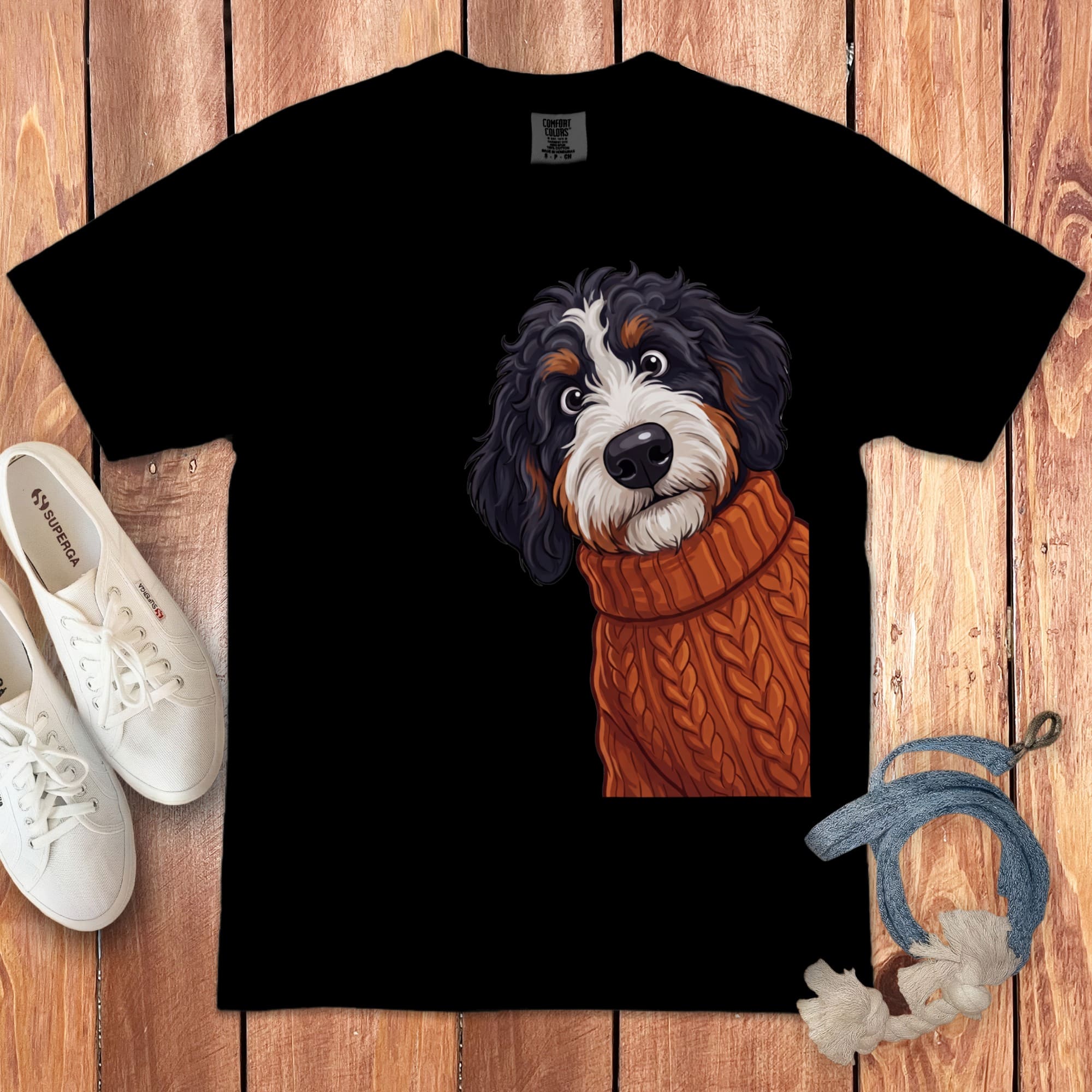 Sweater Weather Bernedoodle Signature T-Shirt in Black / S / T-Shirts by Puppy Jo