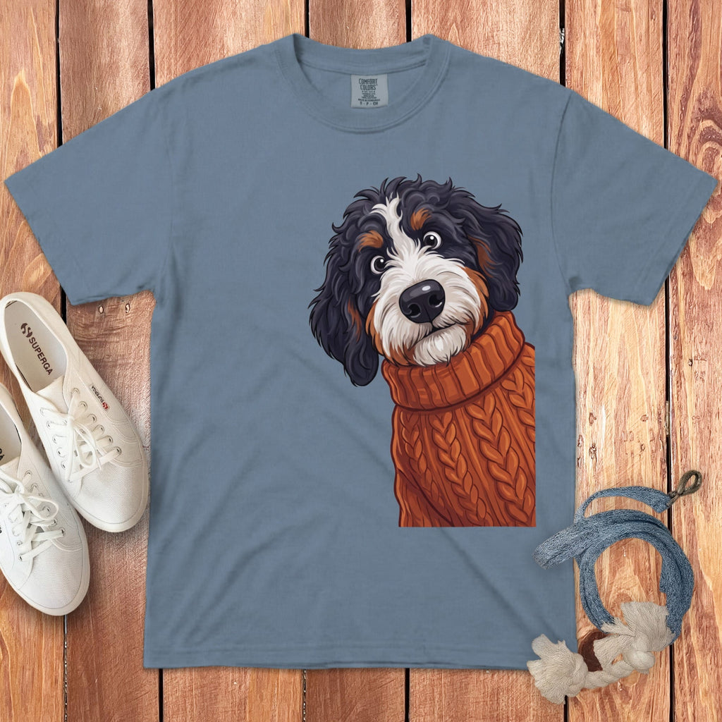 Sweater Weather Bernedoodle Signature T-Shirt in Blue Jean / S / T-Shirts by Puppy Jo
