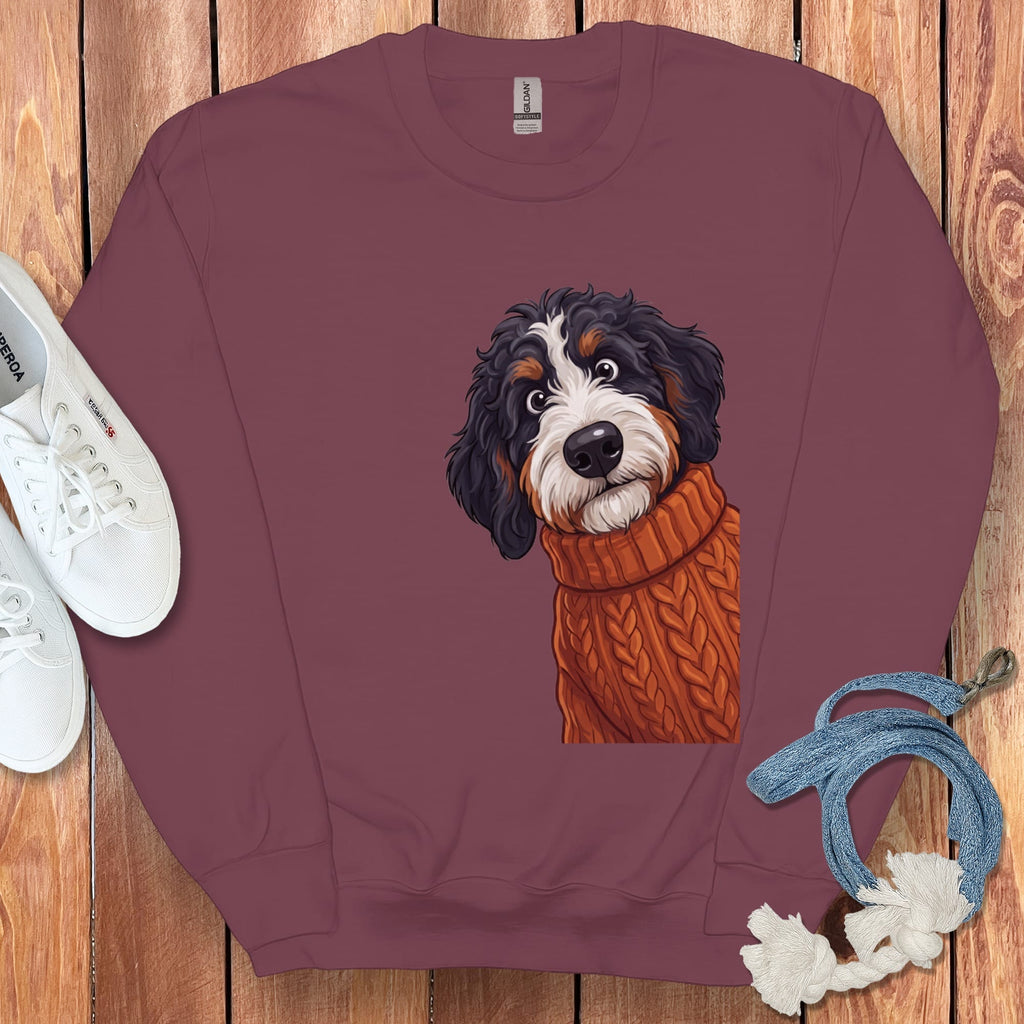 Sweater Weather Bernedoodle Sweatshirt in Maroon / S by Puppy Jo