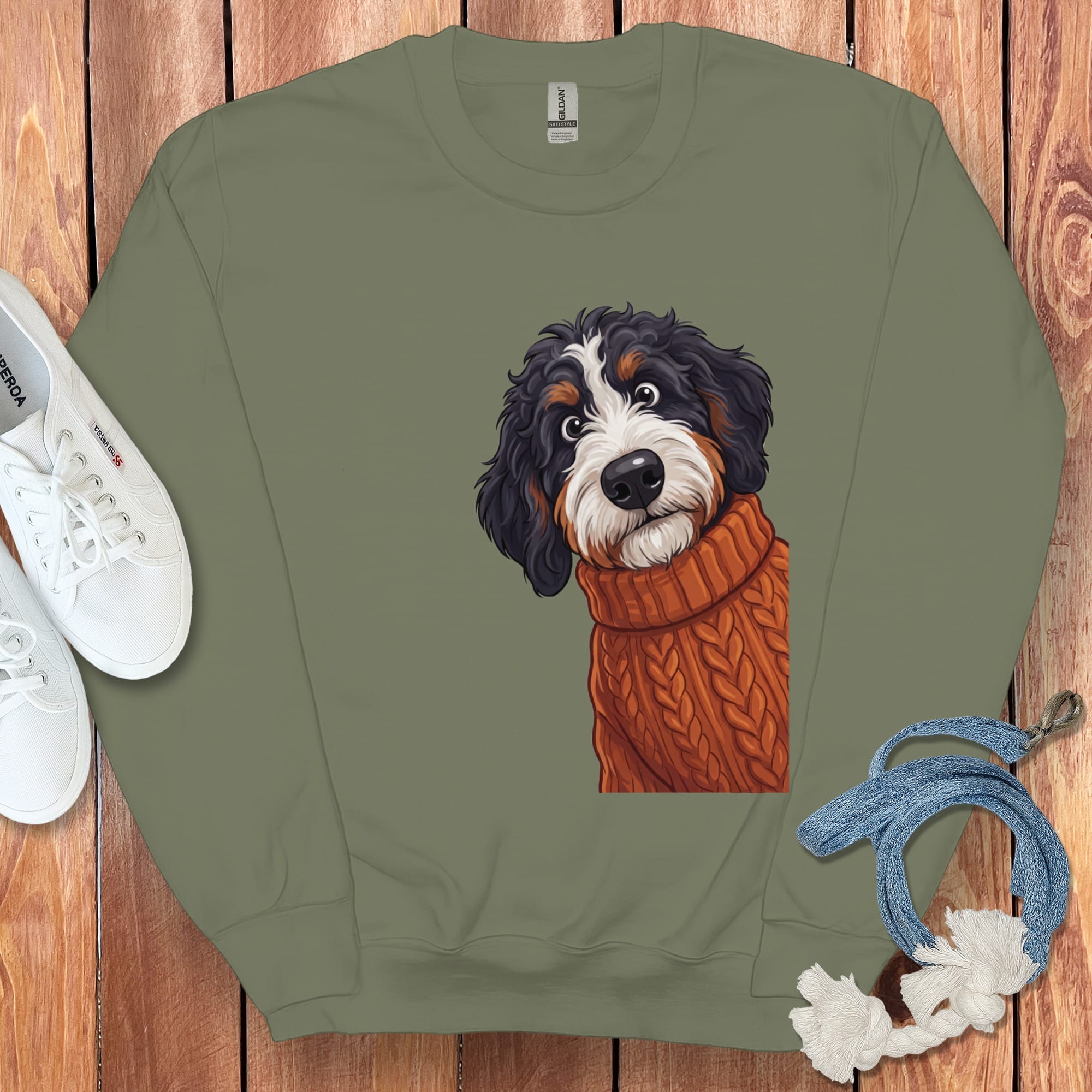 Sweater Weather Bernedoodle Sweatshirt in Military Green / S by Puppy Jo