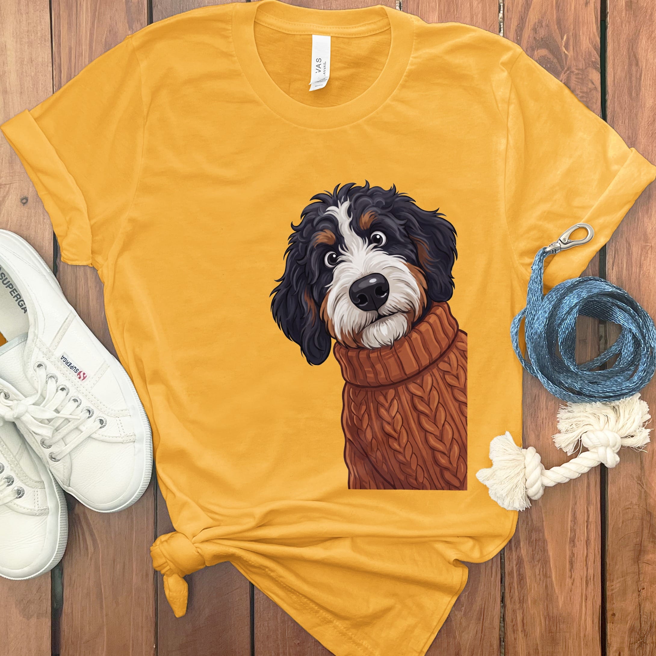 Sweater Weather Bernedoodle T-Shirt in Gold / S by Puppy Jo
