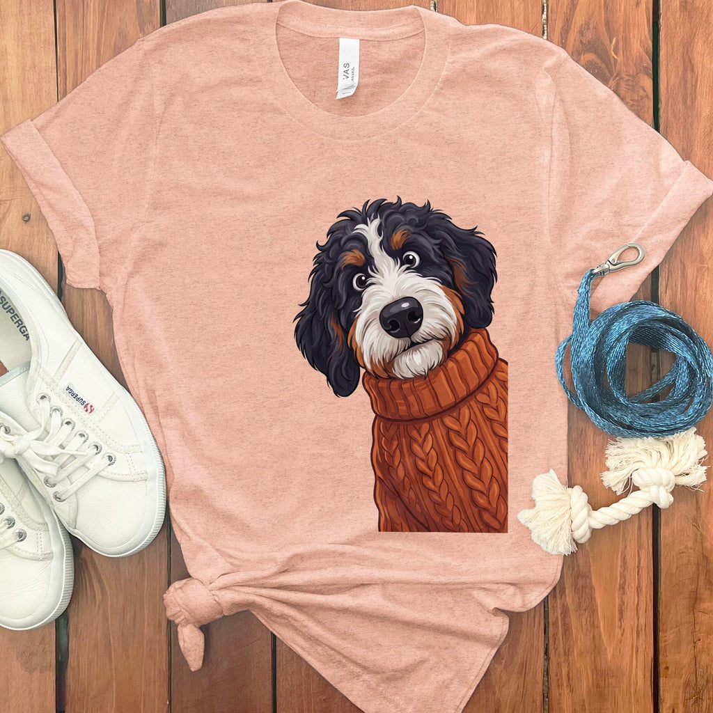 Sweater Weather Bernedoodle T-Shirt in Heather Peach / S by Puppy Jo