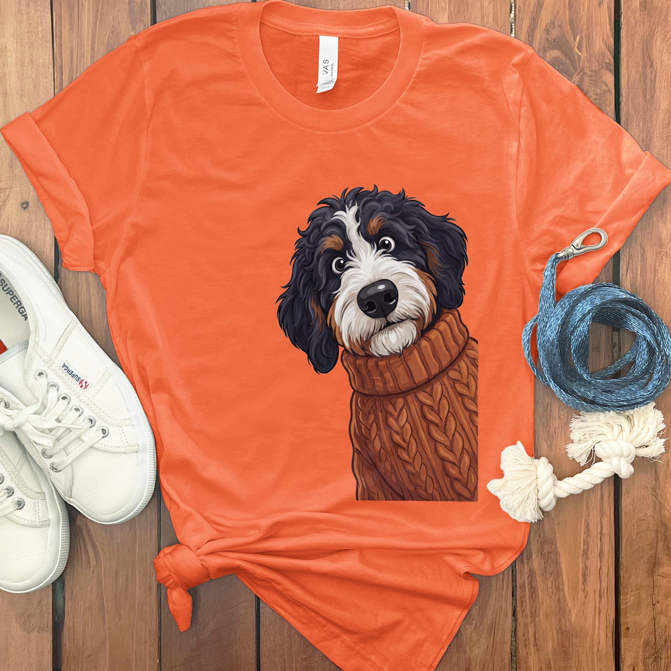 Sweater Weather Bernedoodle T-Shirt in Orange / S by Puppy Jo