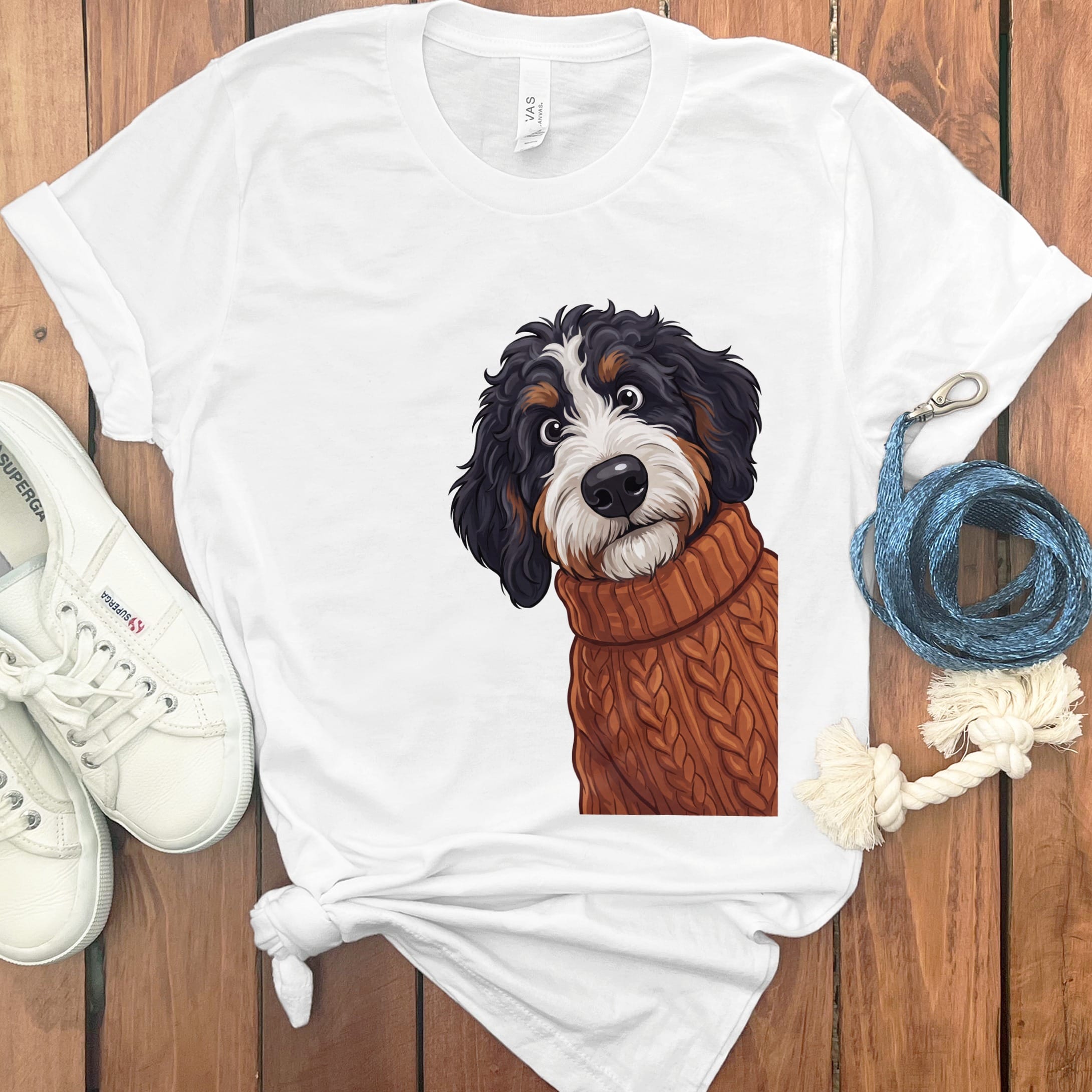 Sweater Weather Bernedoodle T-Shirt in White / S by Puppy Jo