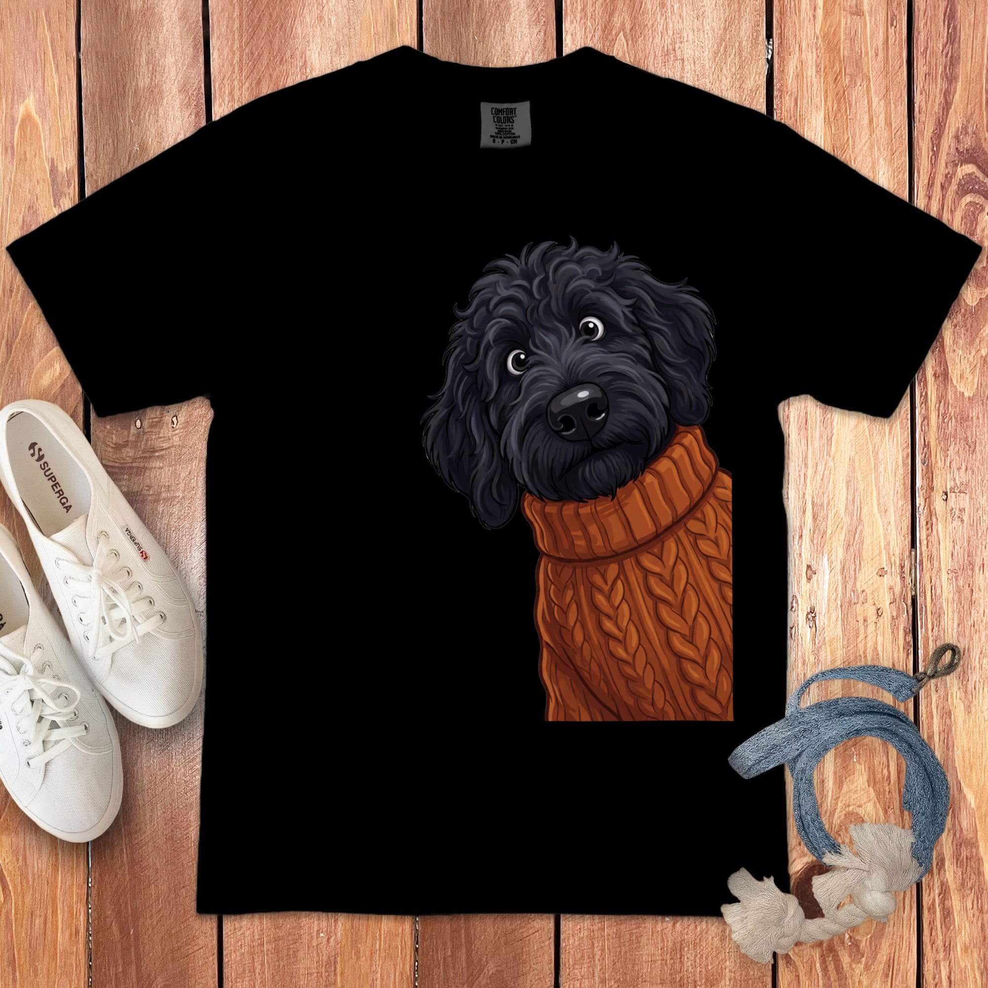 Sweater Weather Black Goldendoodle Signature T-Shirt in Black / S / T-Shirts by Puppy Jo