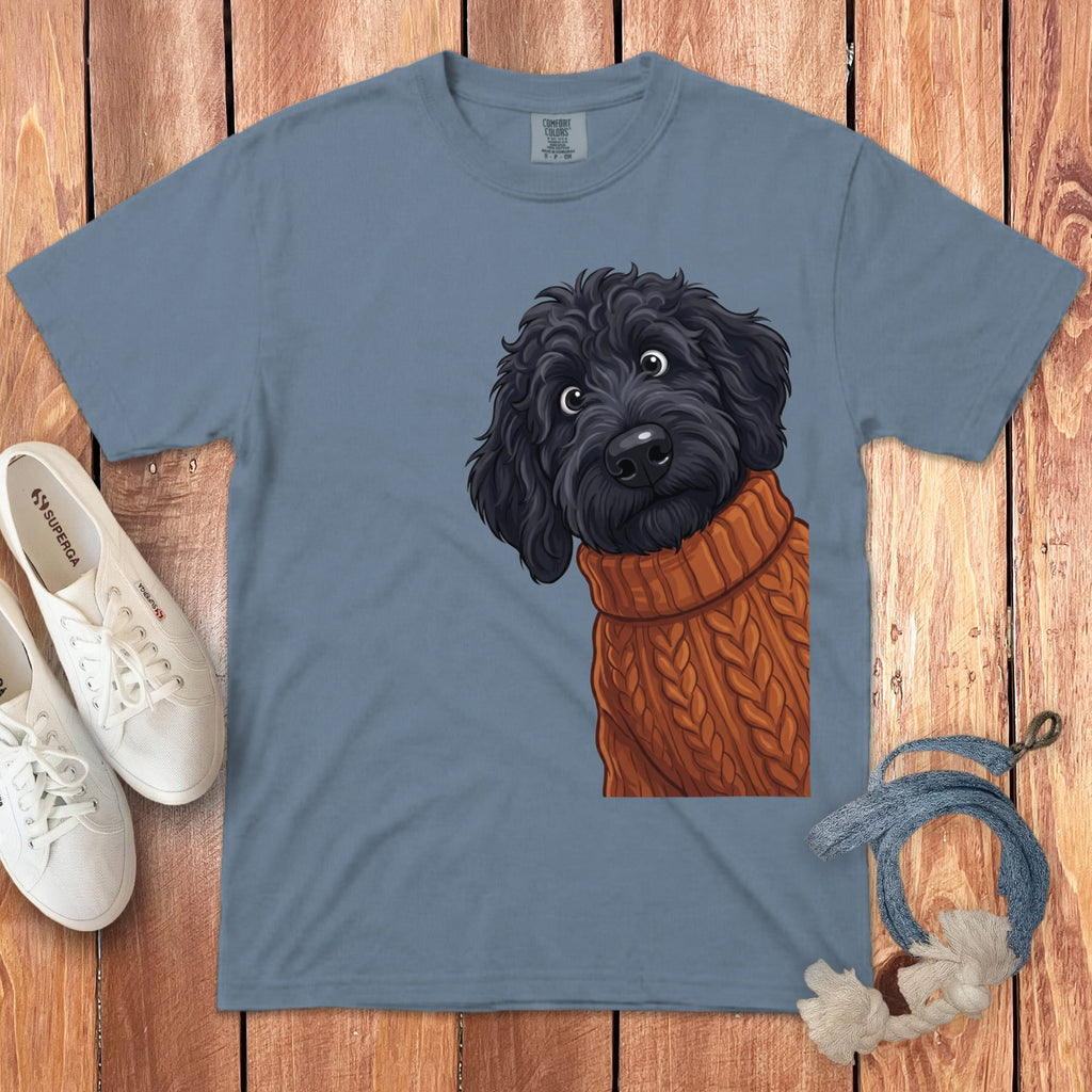 Sweater Weather Black Goldendoodle Signature T-Shirt in Blue Jean / S / T-Shirts by Puppy Jo
