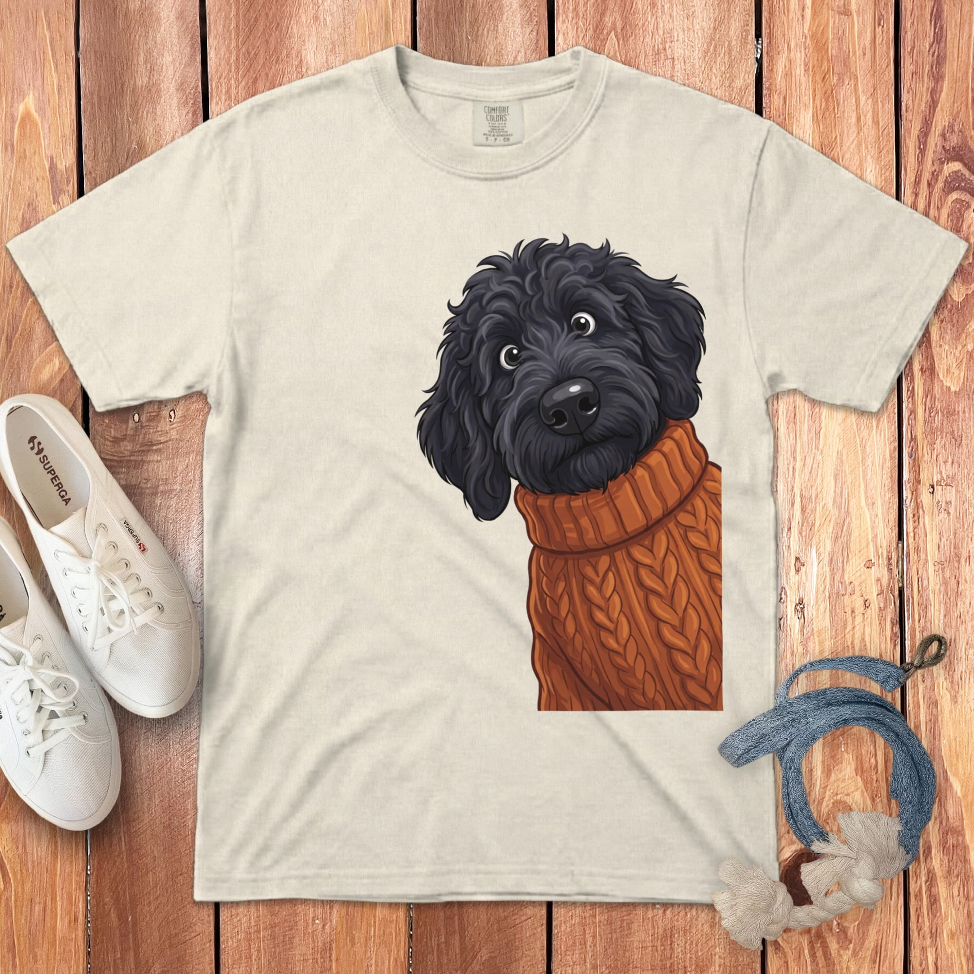 Sweater Weather Black Goldendoodle Signature T-Shirt in Ivory / S / T-Shirts by Puppy Jo