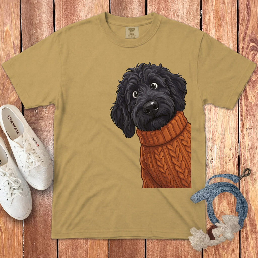 Sweater Weather Black Goldendoodle Signature T-Shirt in Mustard / S / T-Shirts by Puppy Jo