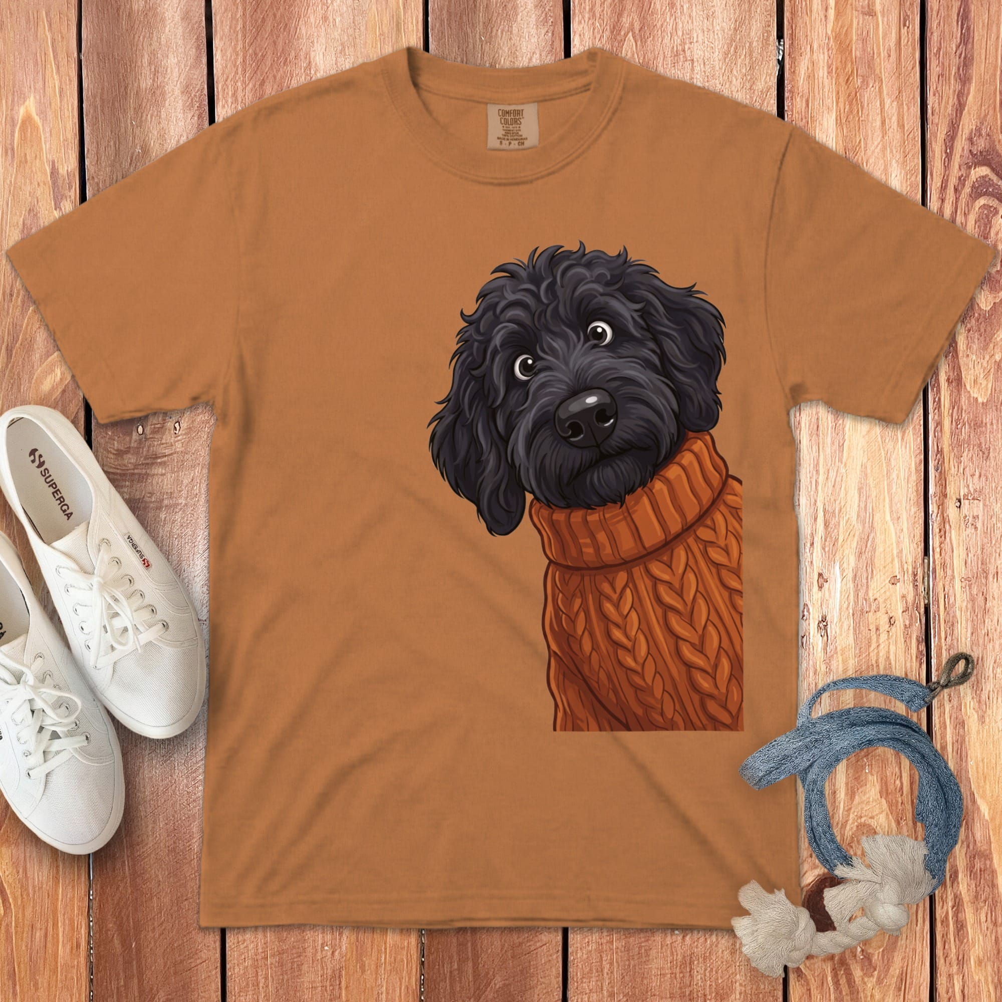Sweater Weather Black Goldendoodle Signature T-Shirt in Yam / S / T-Shirts by Puppy Jo