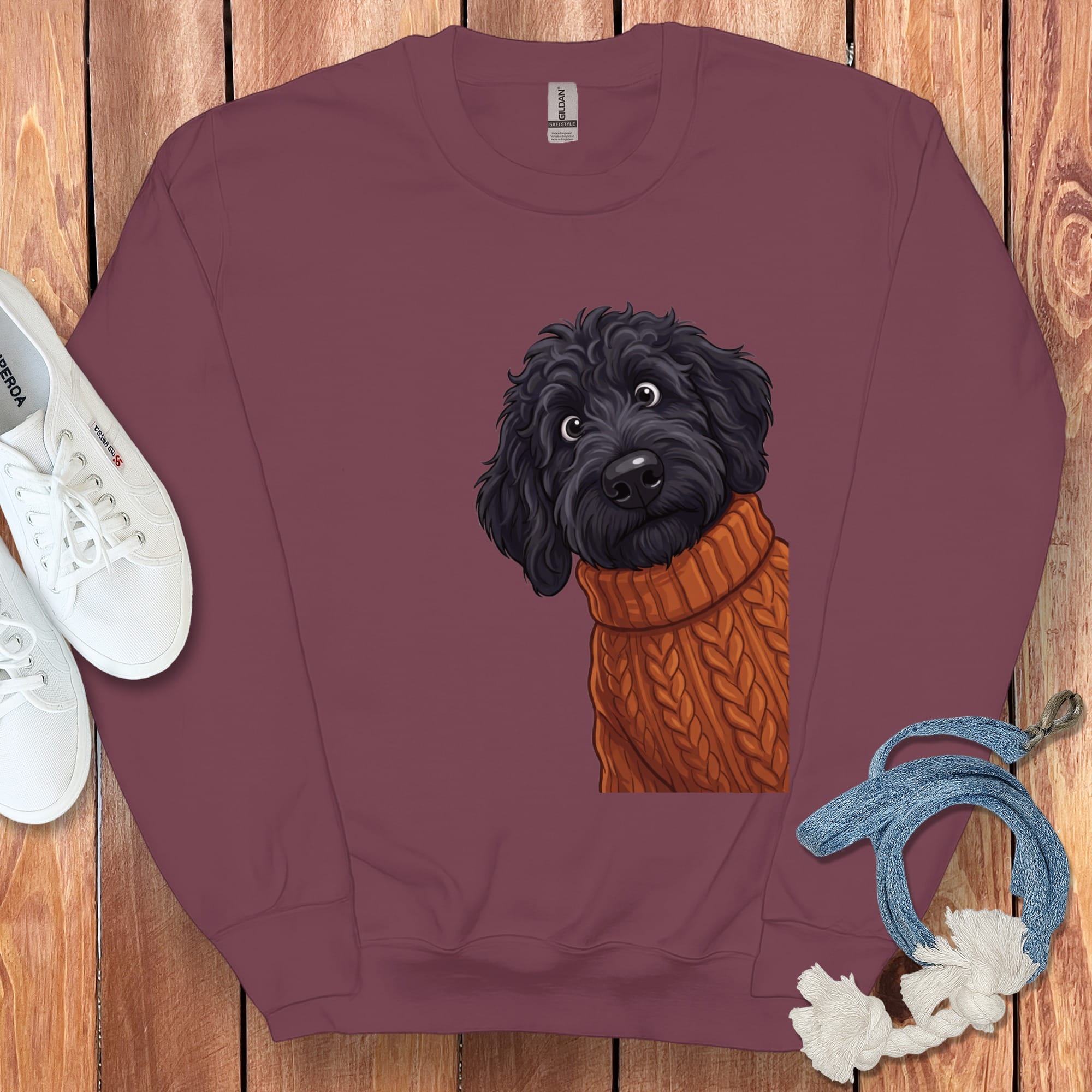 Sweater Weather Black Goldendoodle Sweatshirt in Maroon / S by Puppy Jo