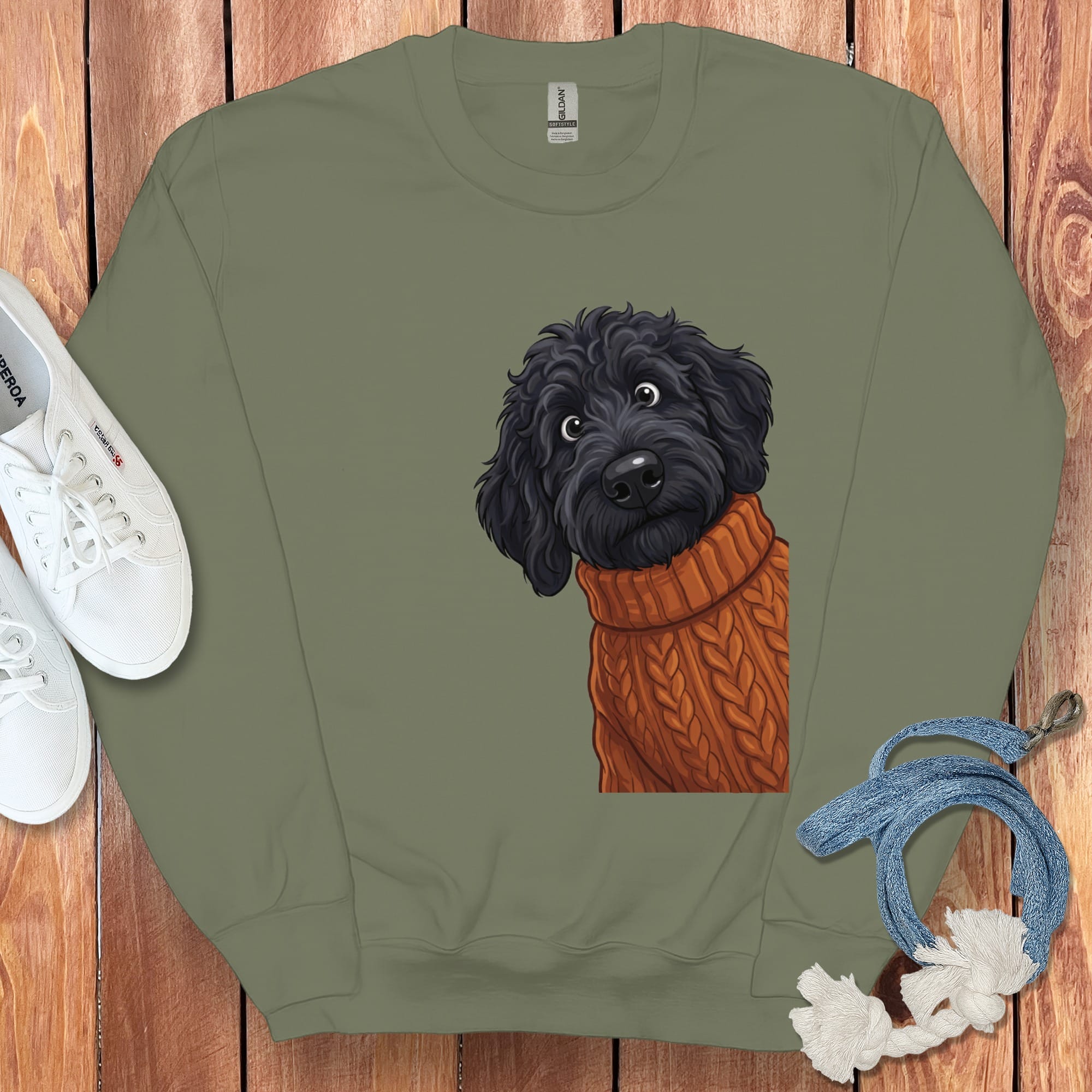 Sweater Weather Black Goldendoodle Sweatshirt in Military Green / S by Puppy Jo