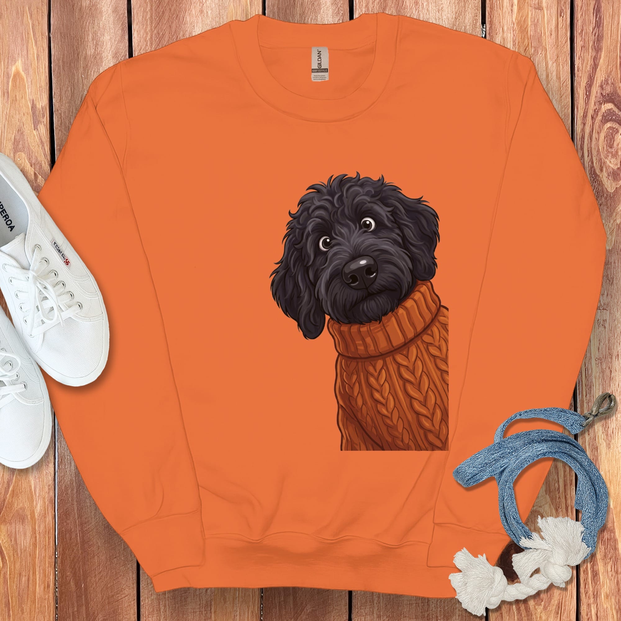 Sweater Weather Black Goldendoodle Sweatshirt in Orange / M by Puppy Jo