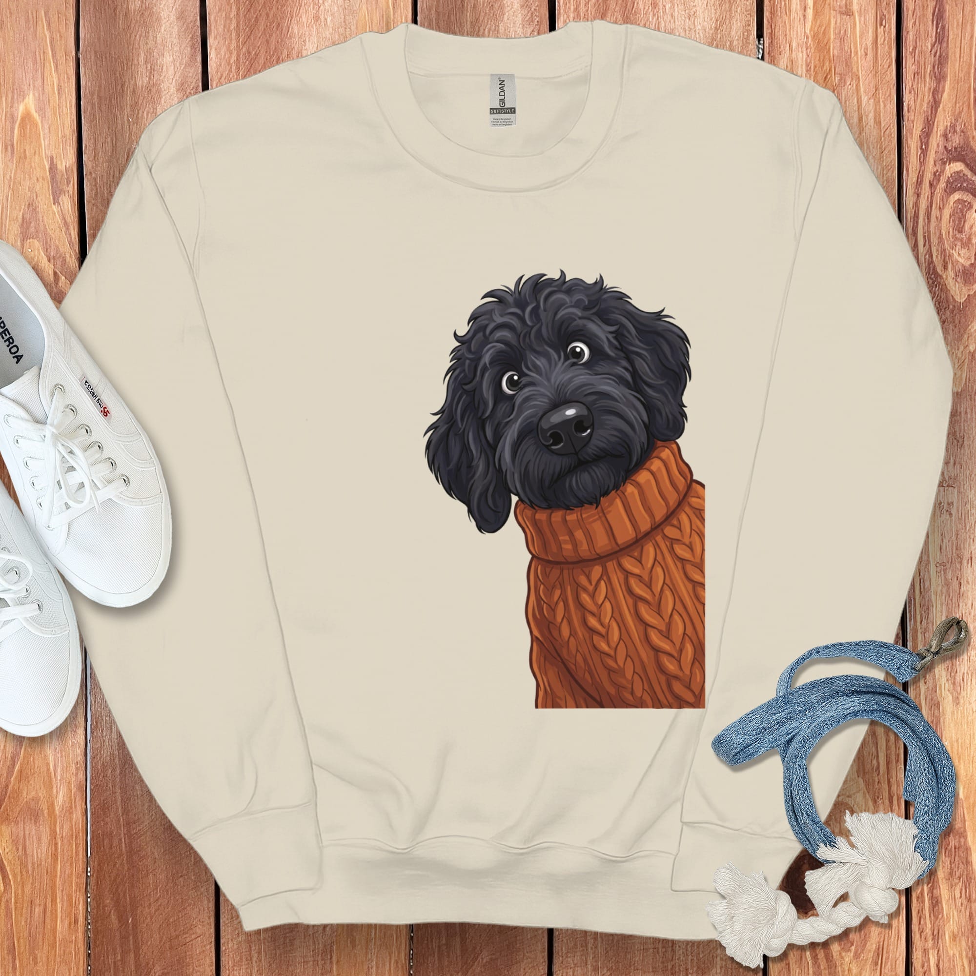 Sweater Weather Black Goldendoodle Sweatshirt in Sand / S by Puppy Jo