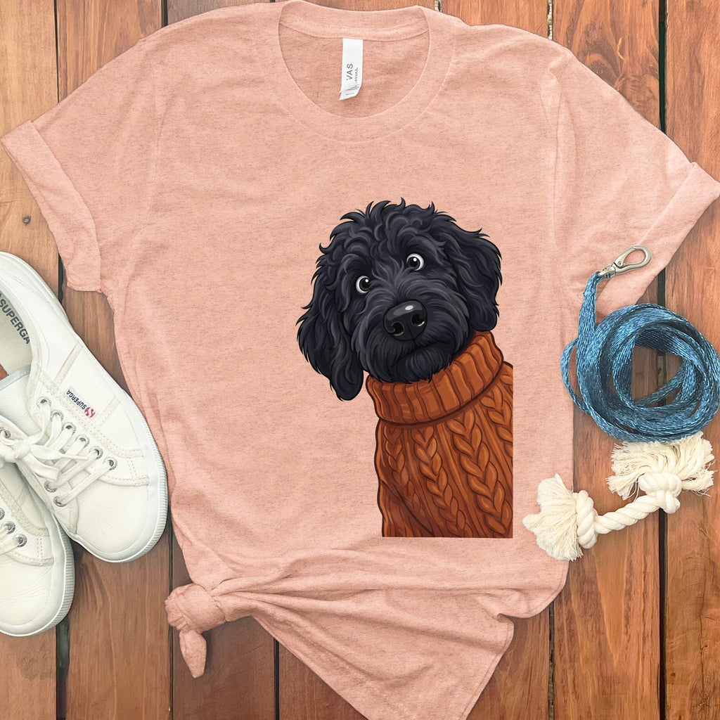 Sweater Weather Black Goldendoodle T-Shirt in Heather Peach / S by Puppy Jo