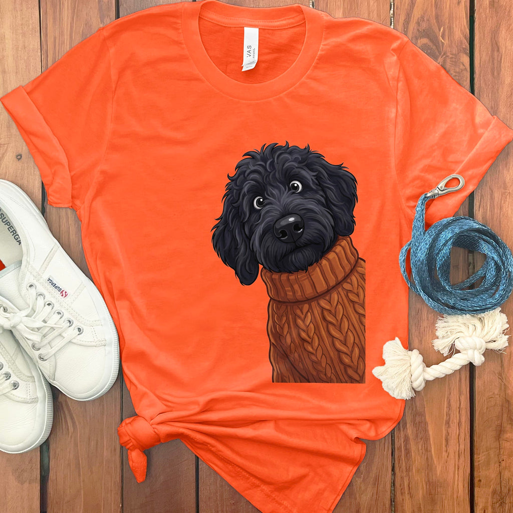 Sweater Weather Black Goldendoodle T-Shirt in Orange / S by Puppy Jo