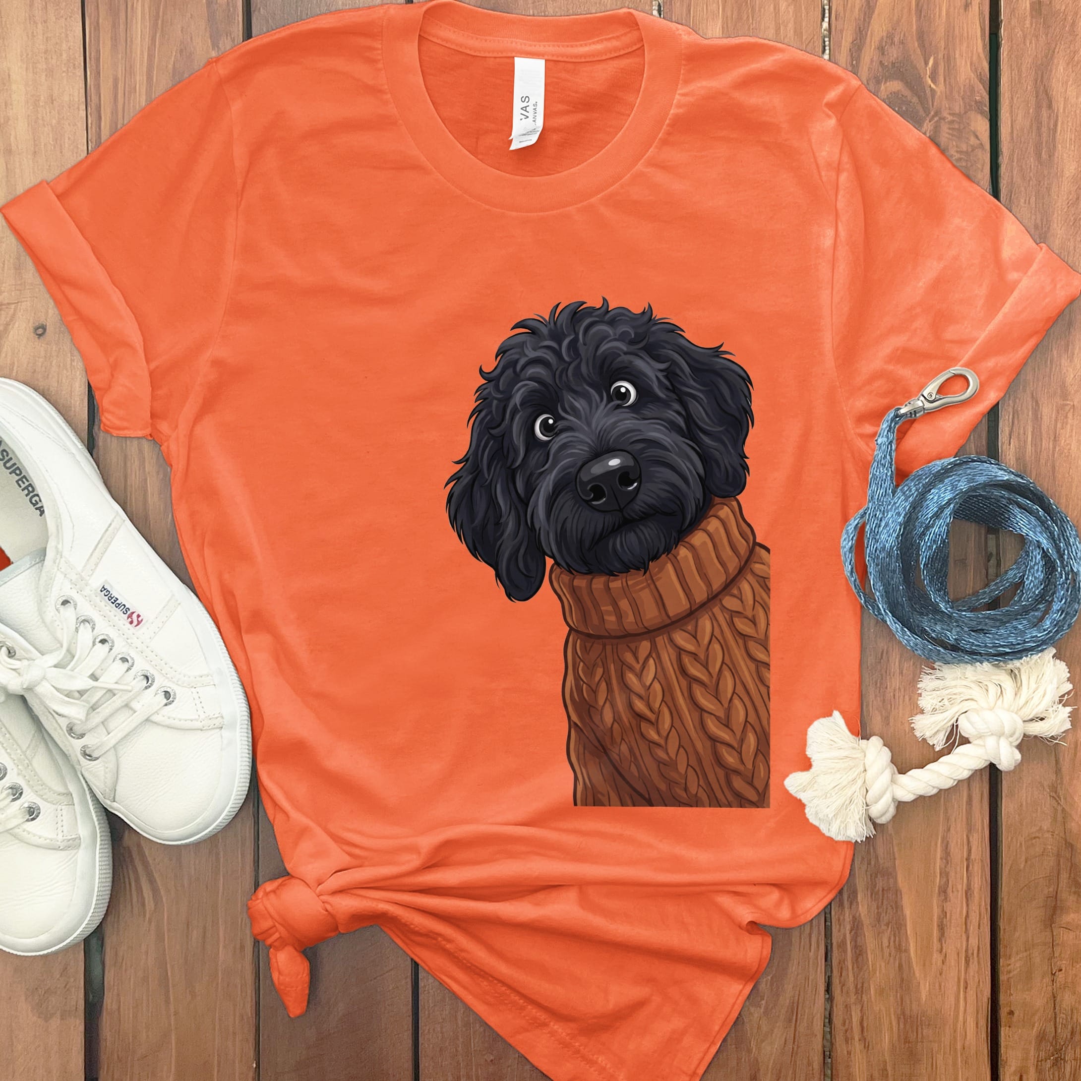 Sweater Weather Black Goldendoodle T-Shirt in Orange / S by Puppy Jo