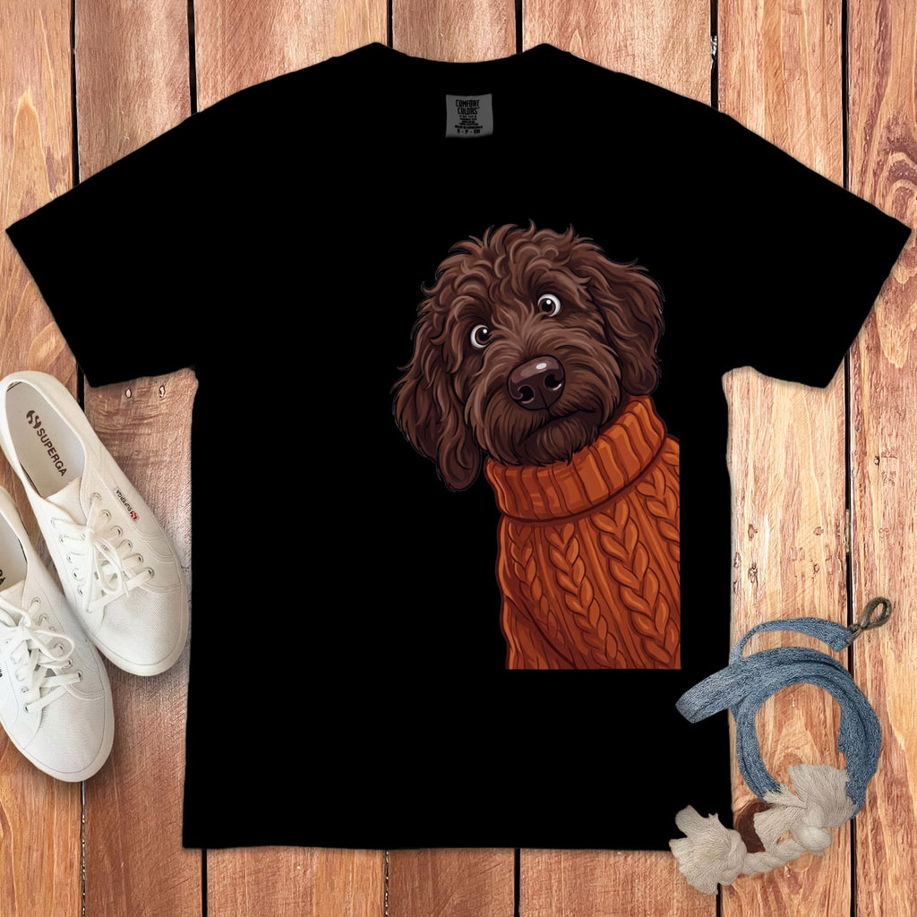 Sweater Weather Chocolate Goldendoodle Signature T-Shirt in Black / S / T-Shirts by Puppy Jo
