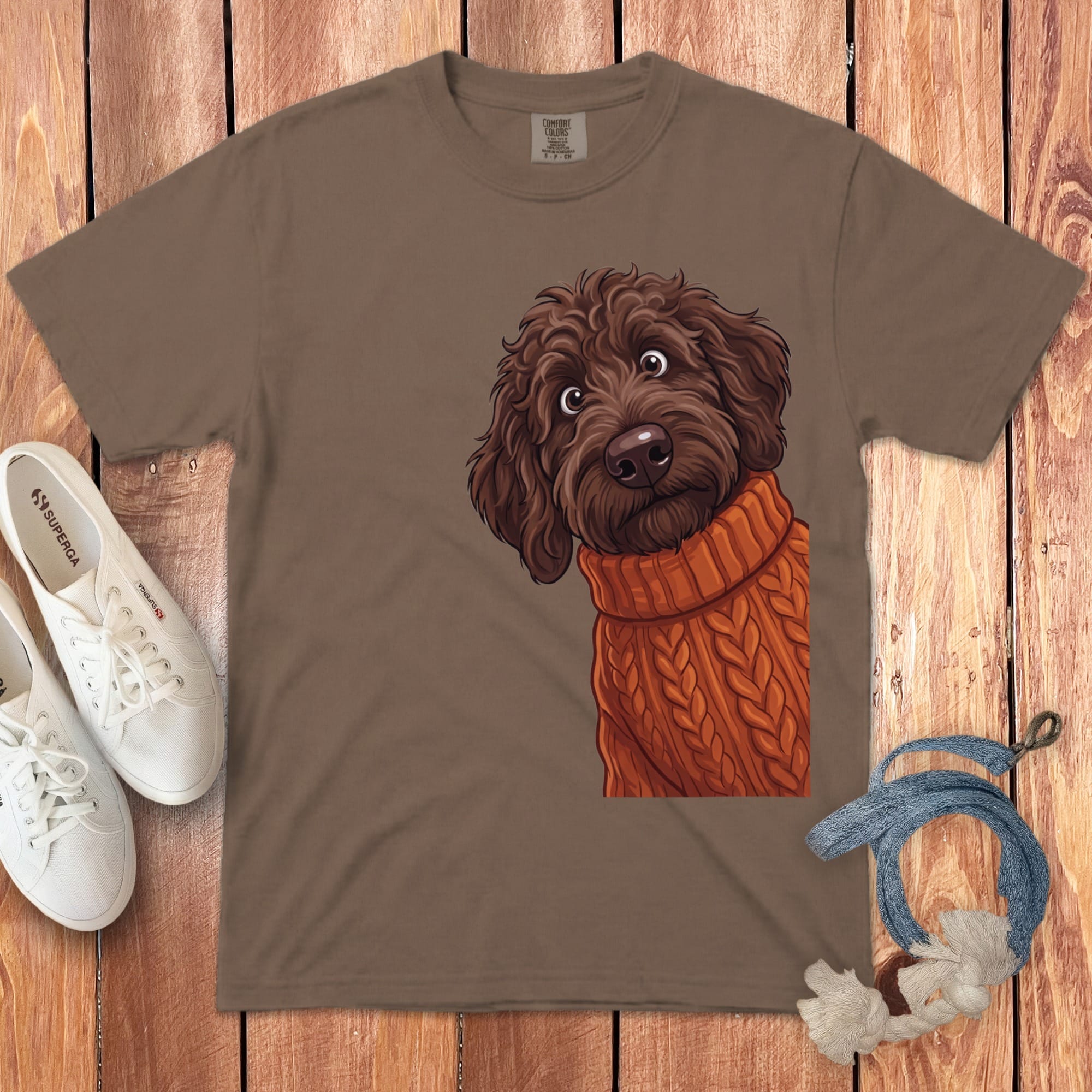 Sweater Weather Chocolate Goldendoodle Signature T-Shirt in Espresso / S / T-Shirts by Puppy Jo