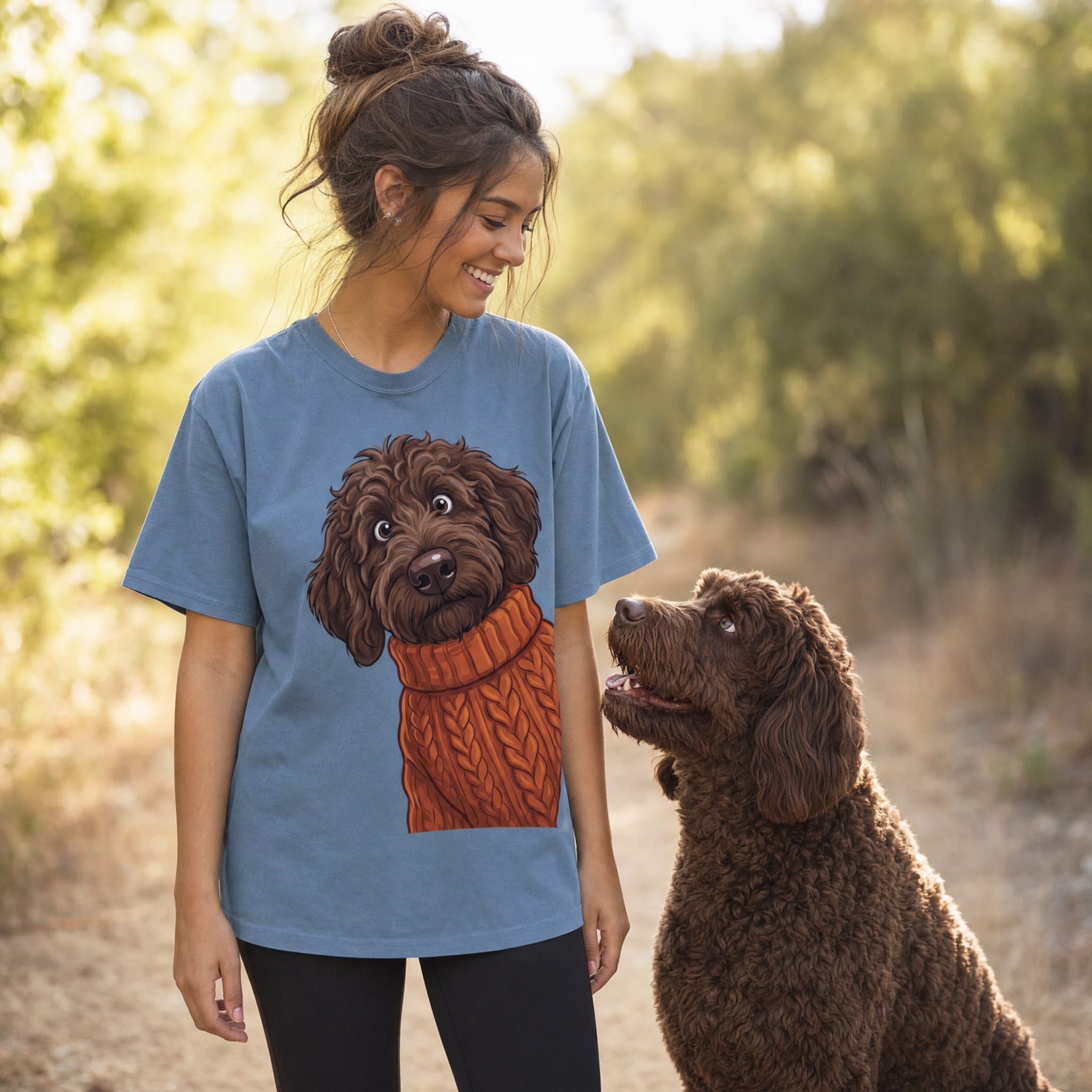 Sweater Weather Chocolate Goldendoodle Signature T-Shirt in by Puppy Jo