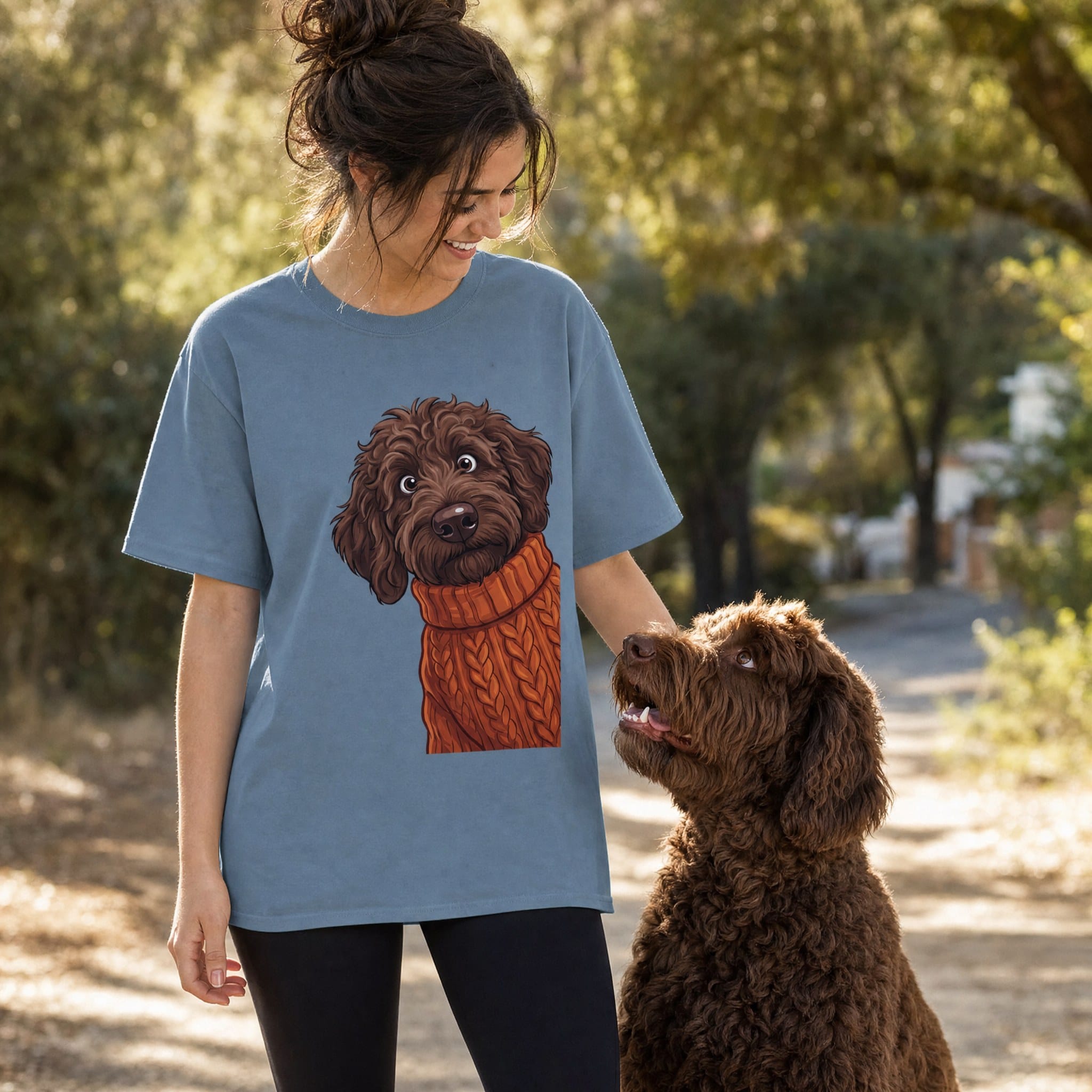 Sweater Weather Chocolate Goldendoodle Signature T-Shirt in by Puppy Jo