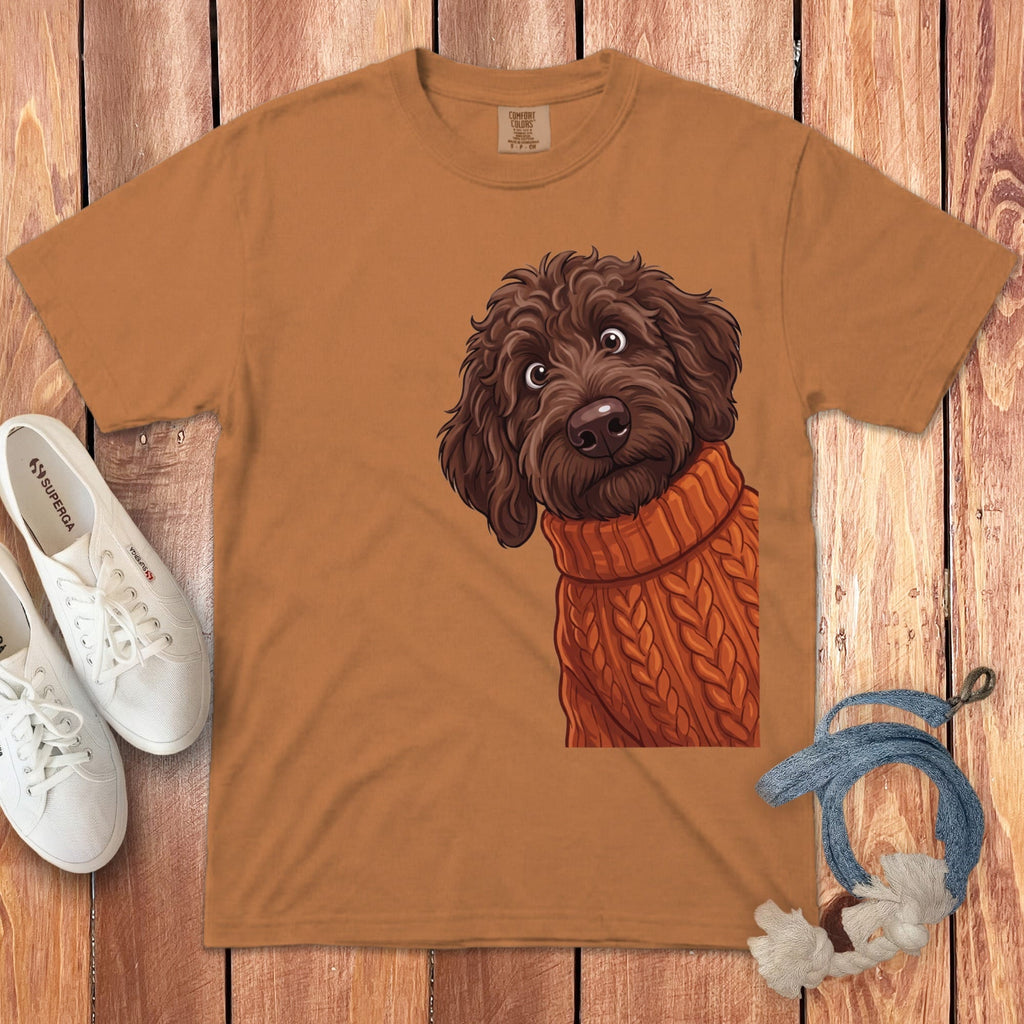 Sweater Weather Chocolate Goldendoodle Signature T-Shirt in Yam / S / T-Shirts by Puppy Jo