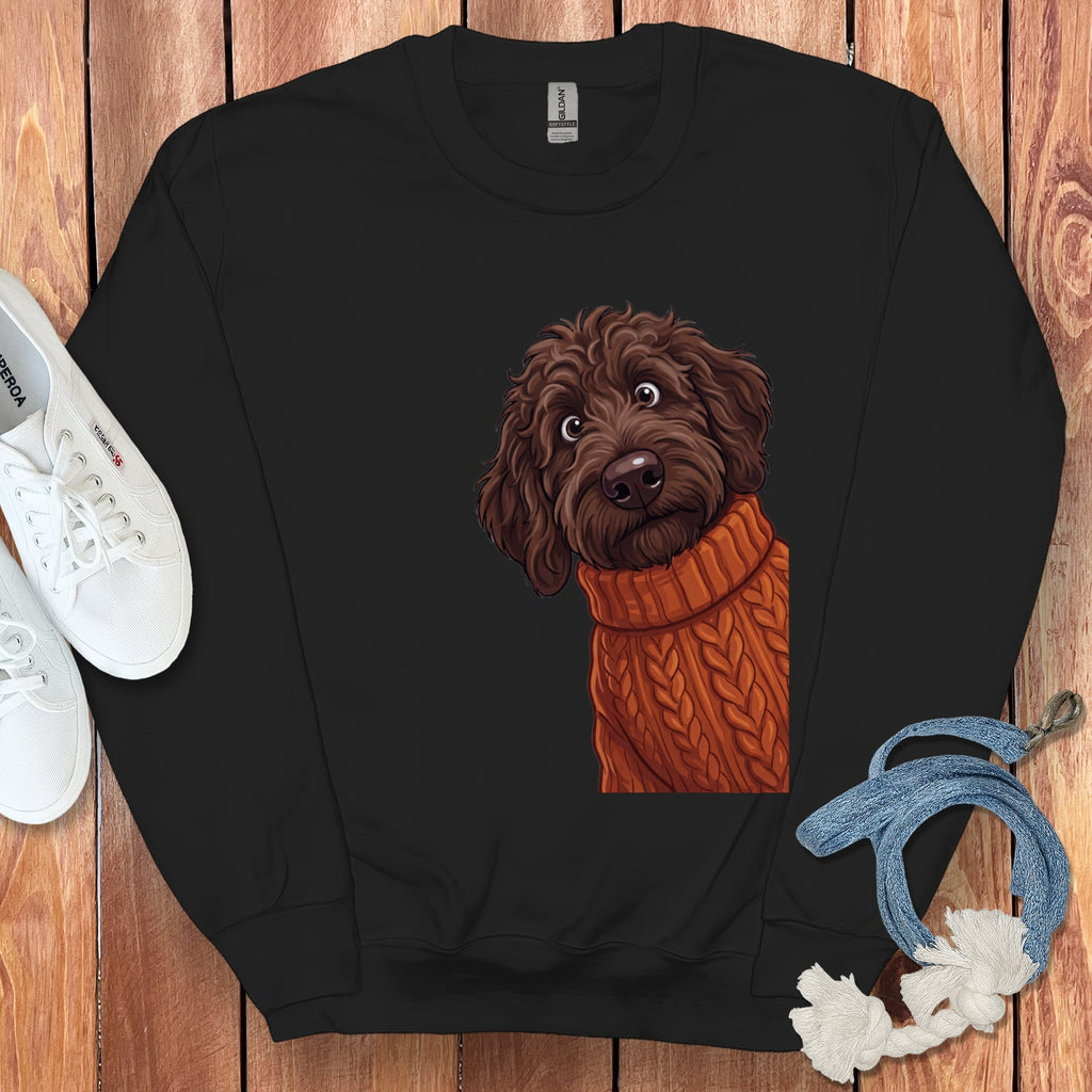 Sweater Weather Chocolate Goldendoodle Sweatshirt in Black / S by Puppy Jo