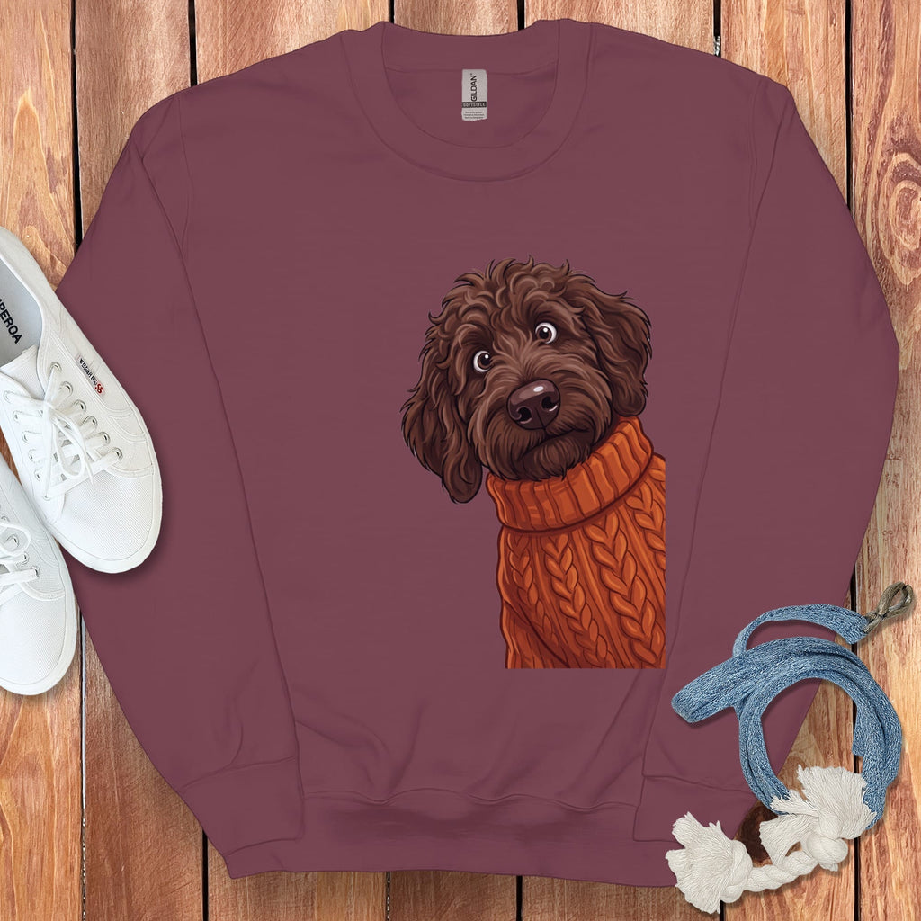 Sweater Weather Chocolate Goldendoodle Sweatshirt in Maroon / S by Puppy Jo