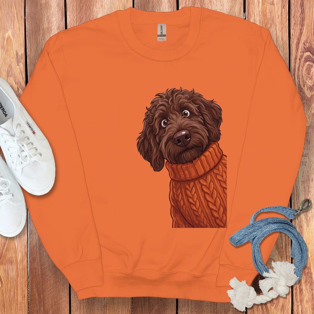Sweater Weather Chocolate Goldendoodle Sweatshirt in Orange / M by Puppy Jo