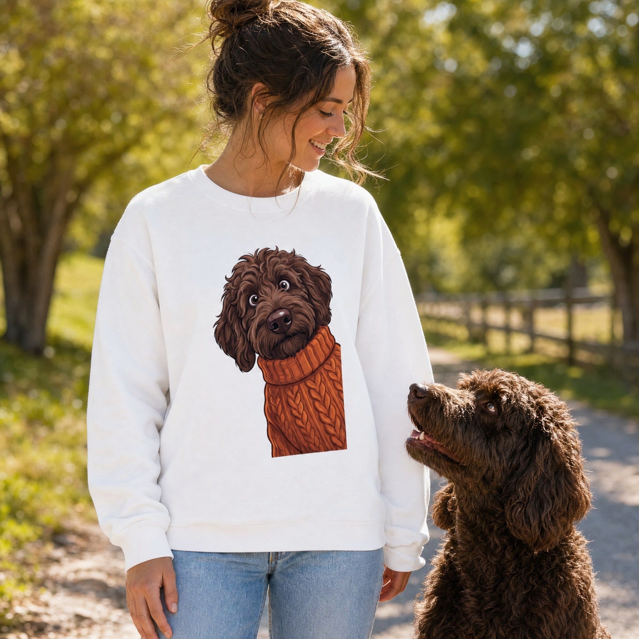 Sweater Weather Chocolate Goldendoodle Sweatshirt in by Puppy Jo