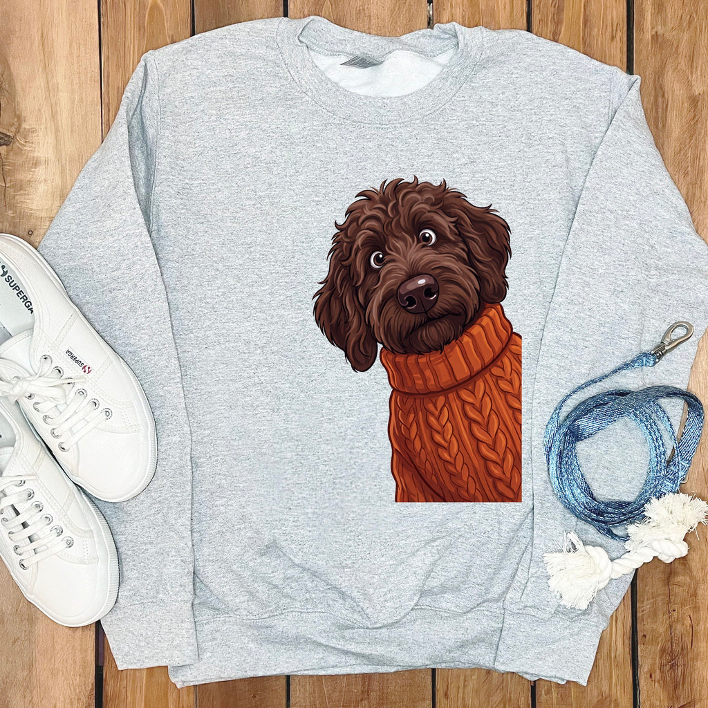 Sweater Weather Chocolate Goldendoodle Sweatshirt in Sport Grey / S by Puppy Jo