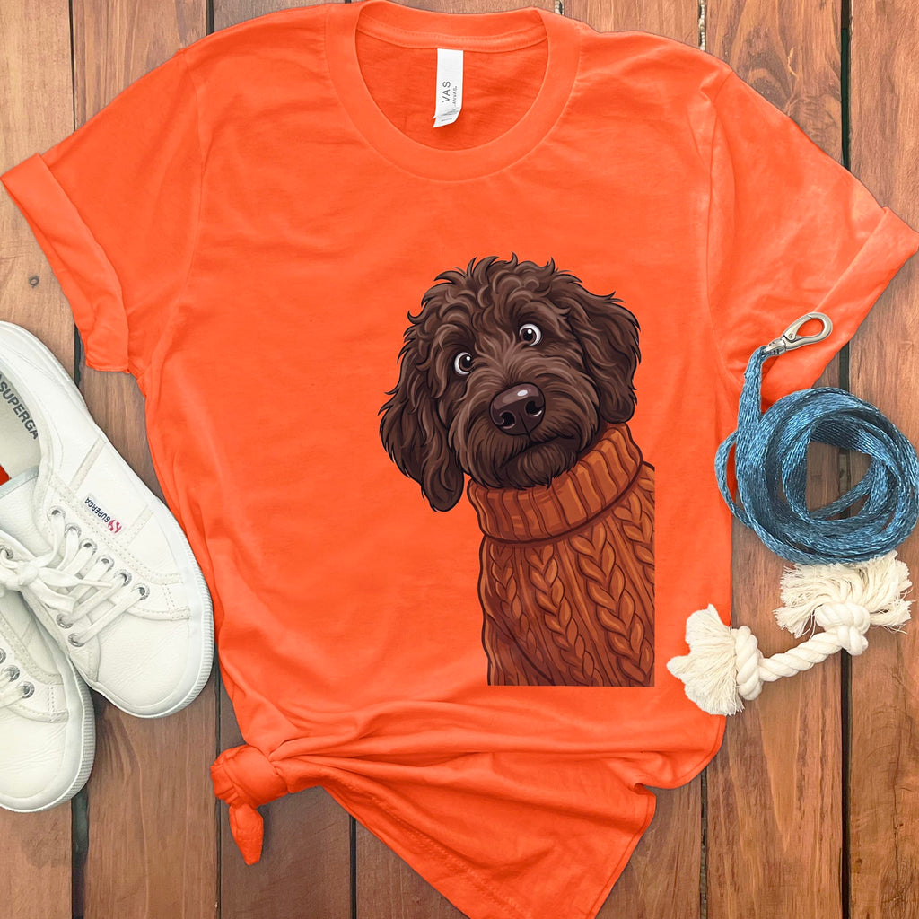Sweater Weather Chocolate Goldendoodle T-Shirt in Orange / S by Puppy Jo