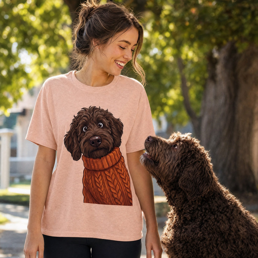 Sweater Weather Chocolate Goldendoodle T-Shirt in by Puppy Jo