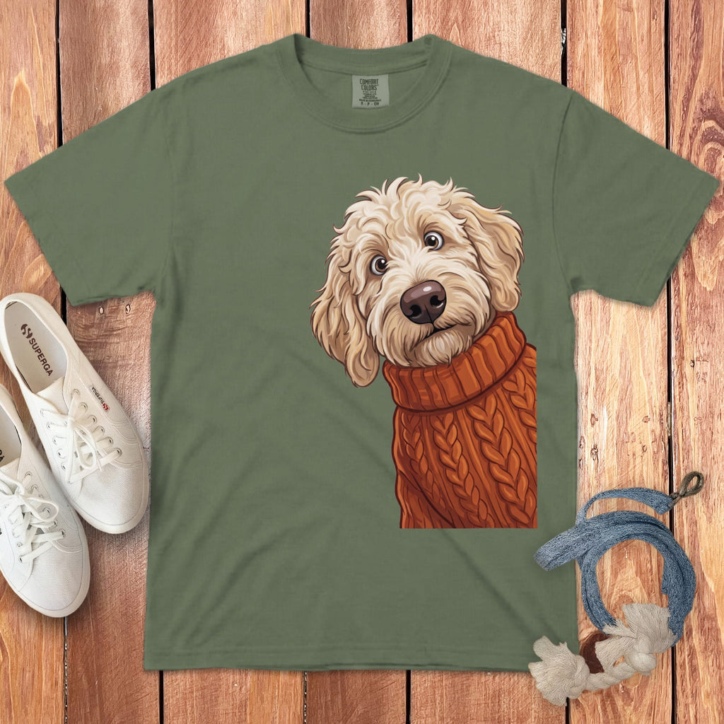 Sweater Weather Cream Goldendoodle Signature T-Shirt in Moss / S / T-Shirts by Puppy Jo