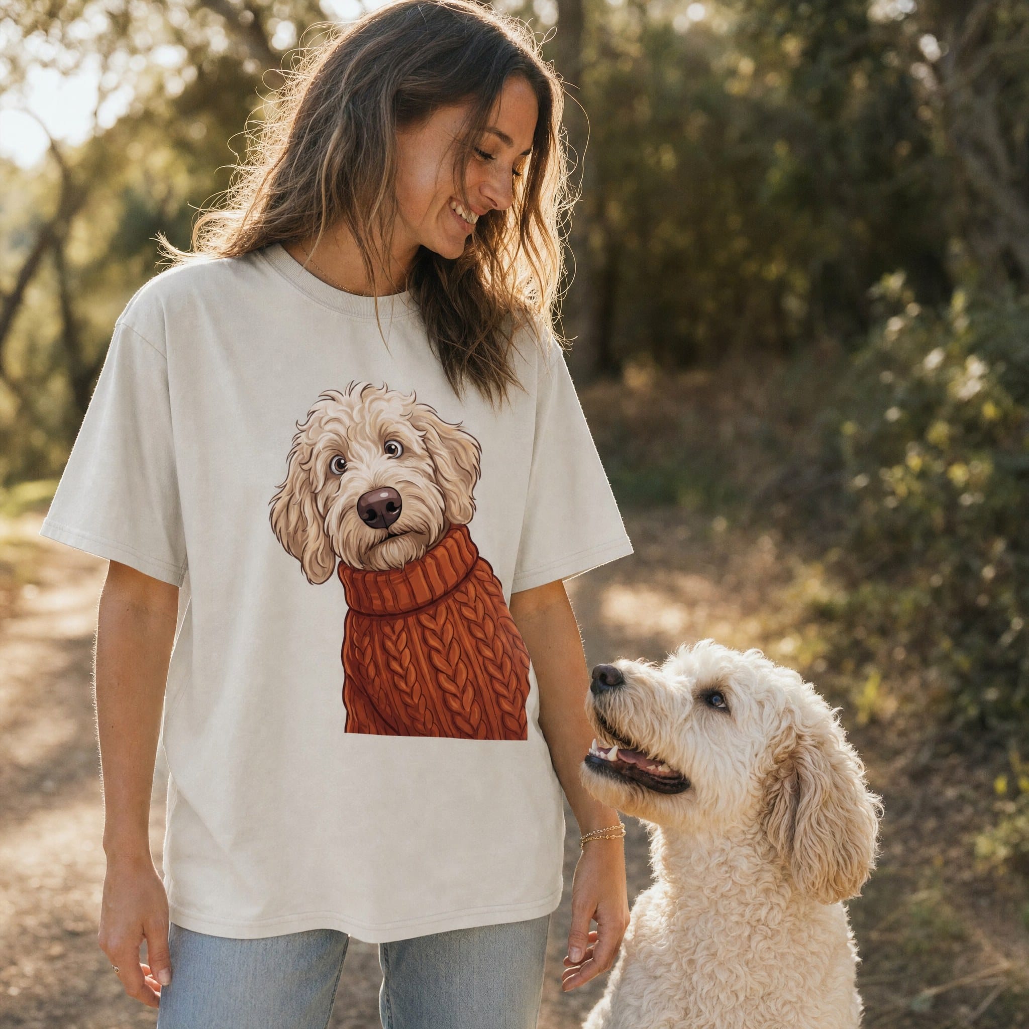Sweater Weather Cream Goldendoodle Signature T-Shirt in by Puppy Jo
