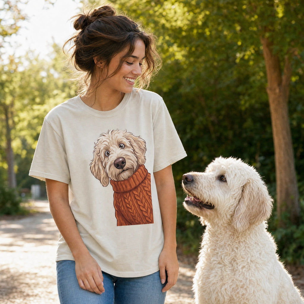 Sweater Weather Cream Goldendoodle Signature T-Shirt in by Puppy Jo