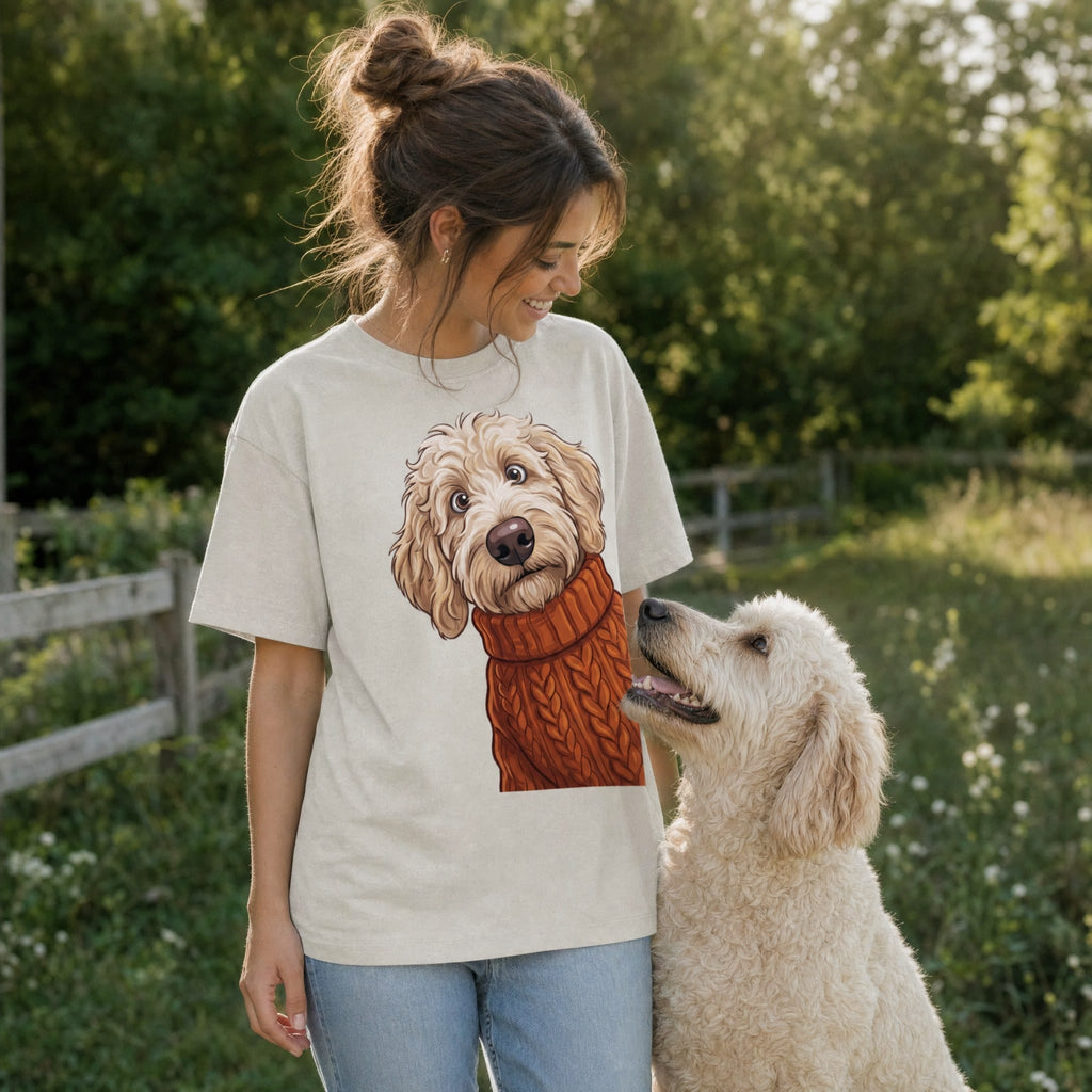 Sweater Weather Cream Goldendoodle Signature T-Shirt in by Puppy Jo