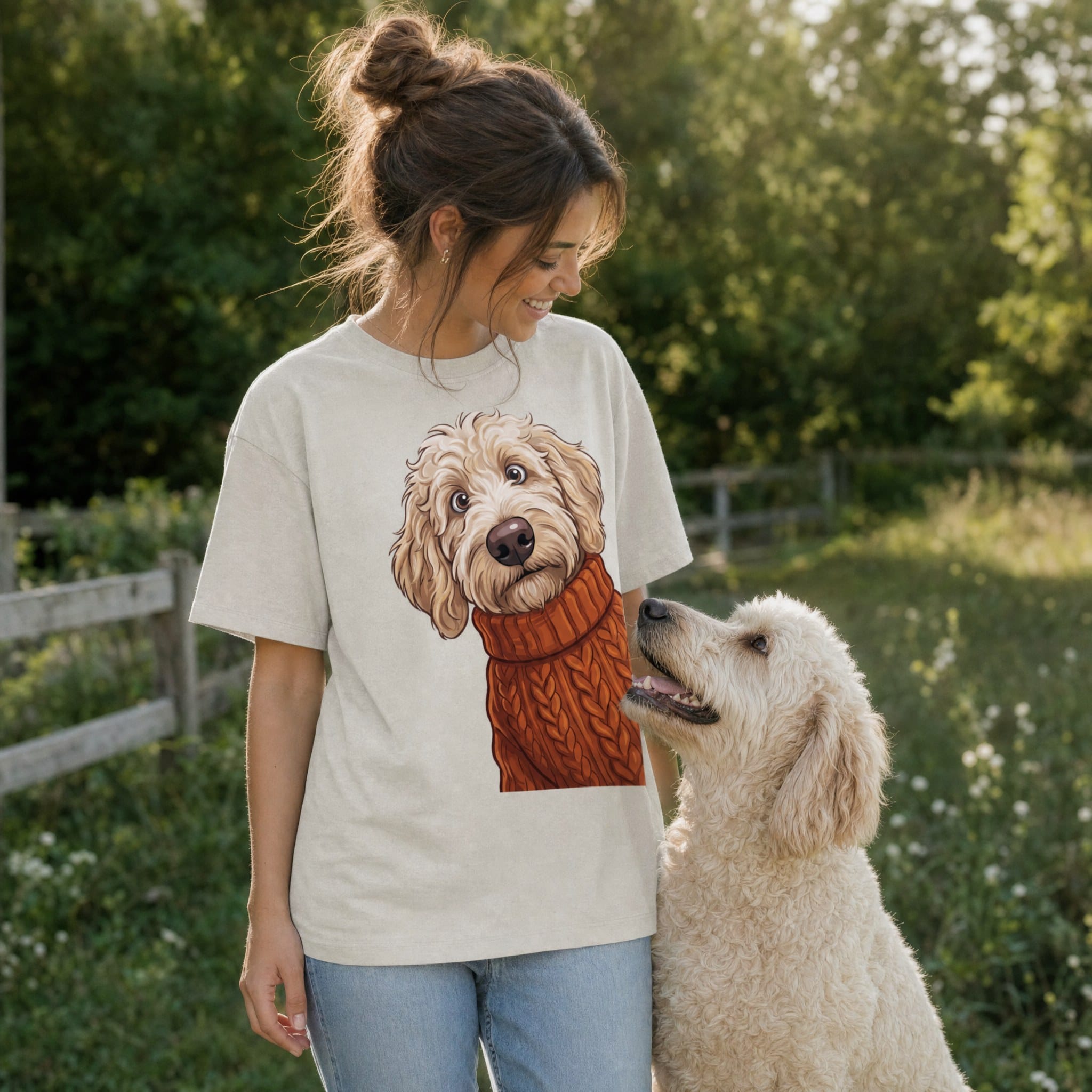 Sweater Weather Cream Goldendoodle Signature T-Shirt in by Puppy Jo