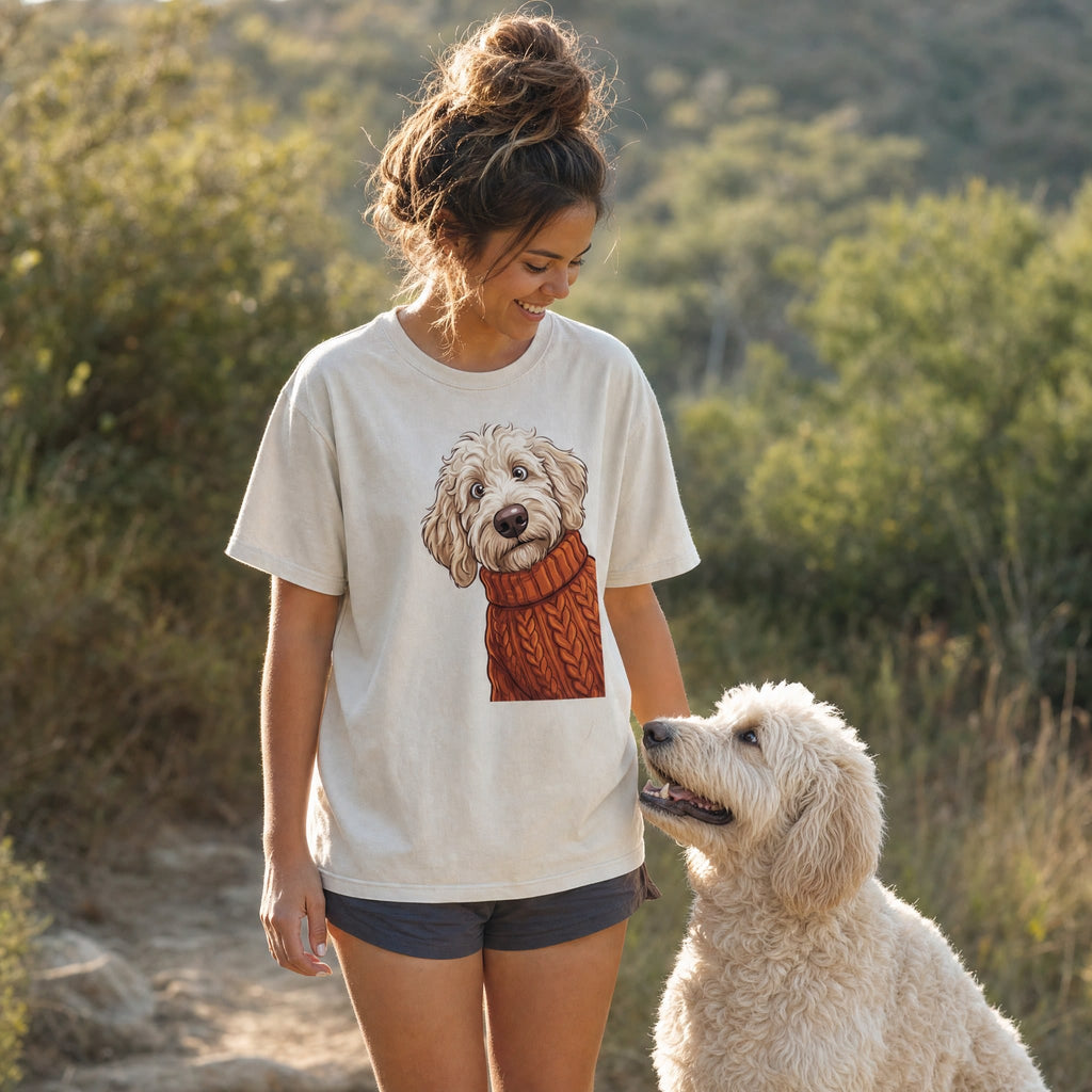 Sweater Weather Cream Goldendoodle Signature T-Shirt in by Puppy Jo