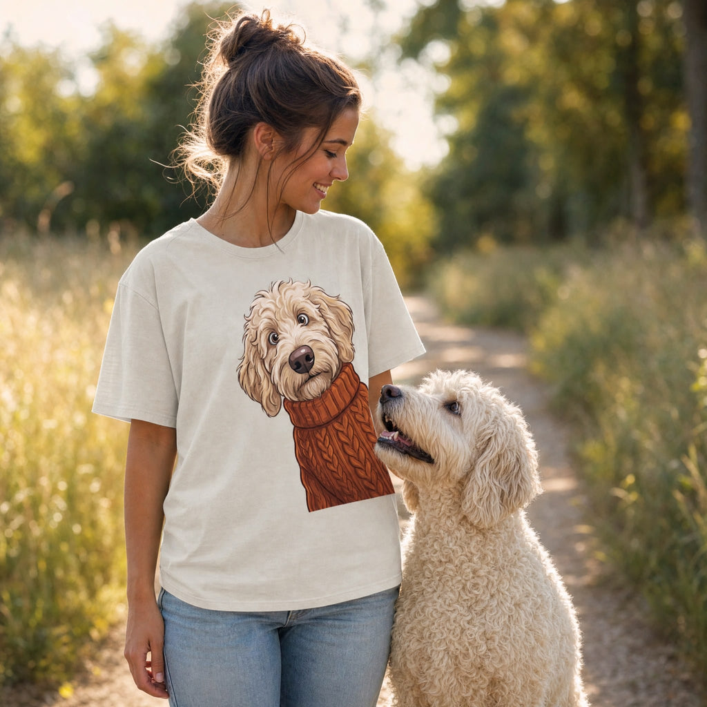 Sweater Weather Cream Goldendoodle Signature T-Shirt in by Puppy Jo
