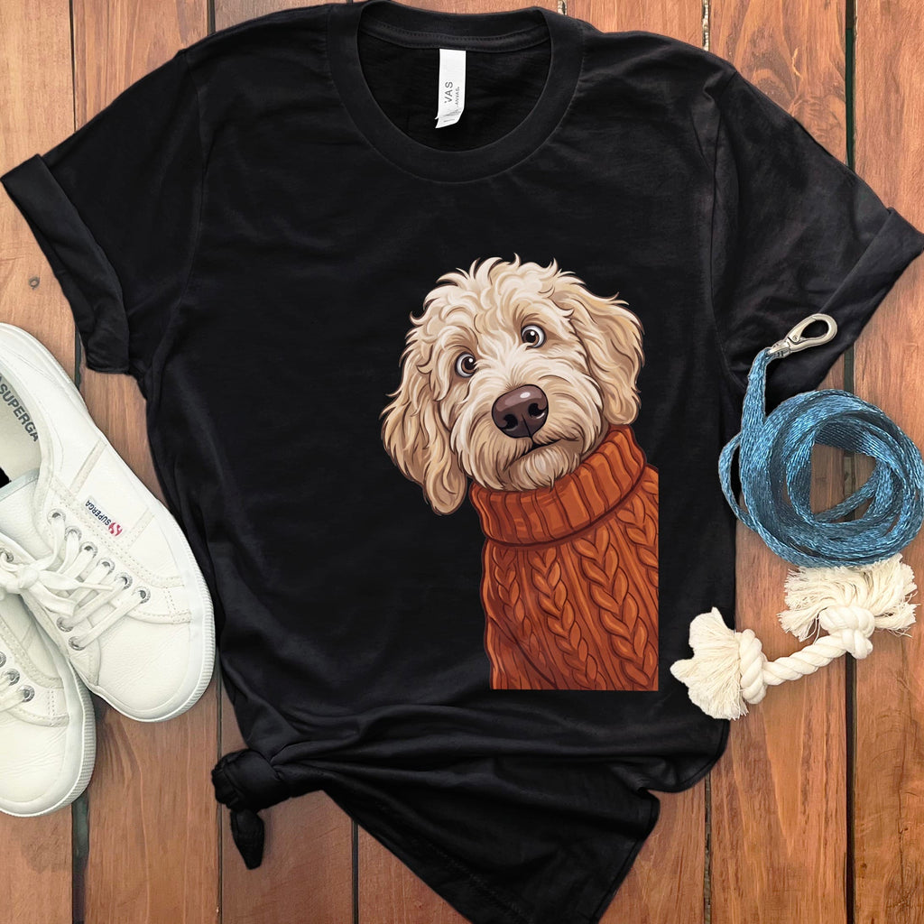Sweater Weather Cream Goldendoodle T-Shirt in Black / S by Puppy Jo