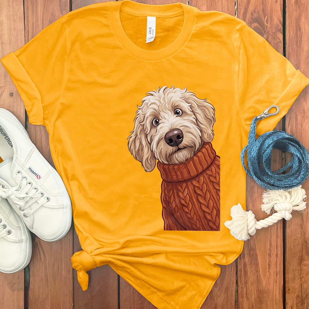 Sweater Weather Cream Goldendoodle T-Shirt in Gold / S by Puppy Jo