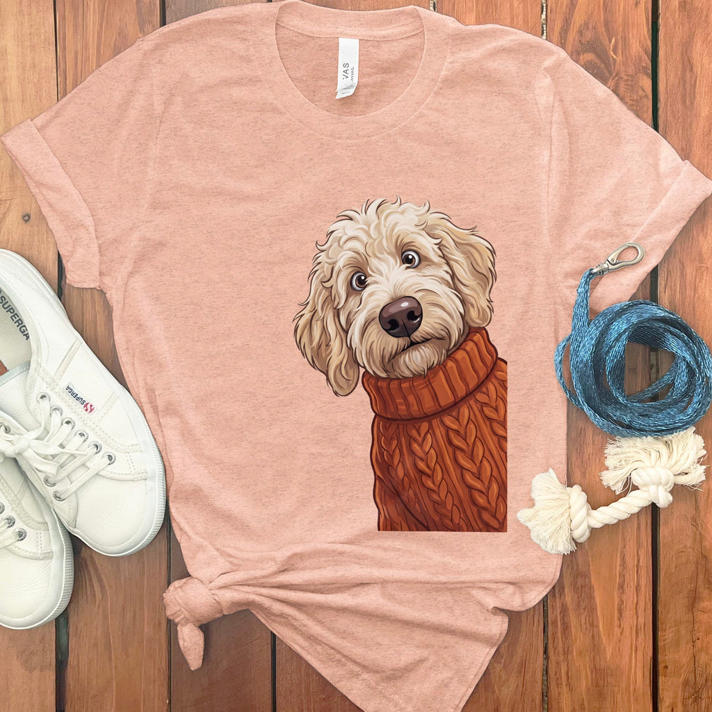 Sweater Weather Cream Goldendoodle T-Shirt in Heather Peach / S by Puppy Jo