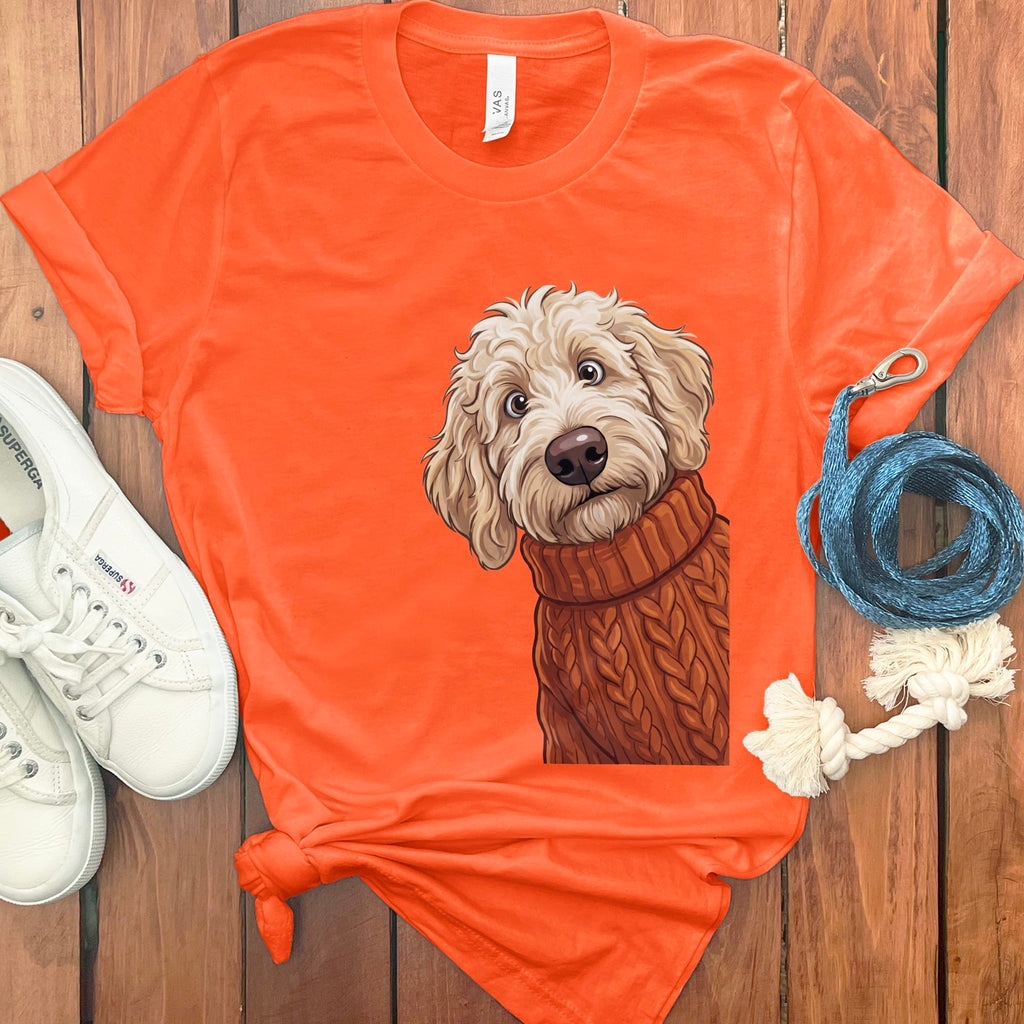 Sweater Weather Cream Goldendoodle T-Shirt in Orange / S by Puppy Jo