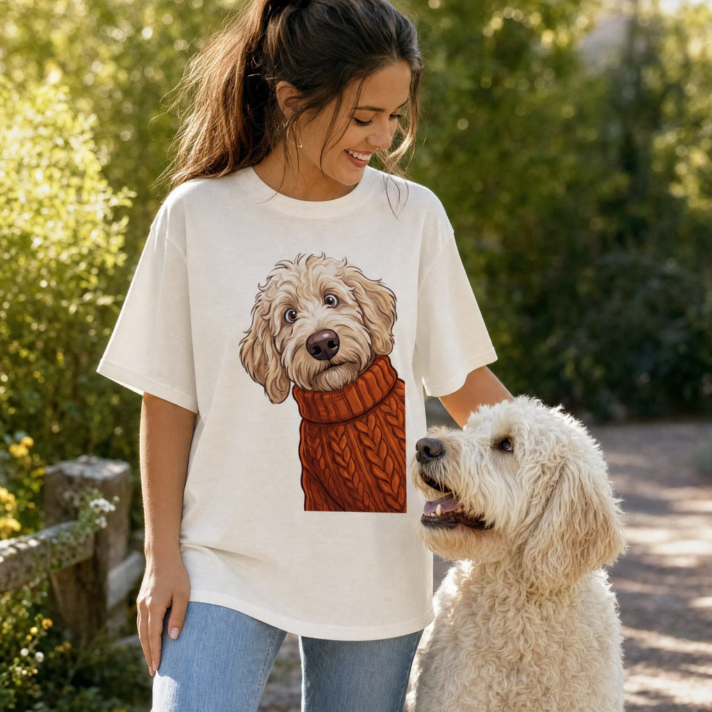 Sweater Weather Cream Goldendoodle T-Shirt in by Puppy Jo