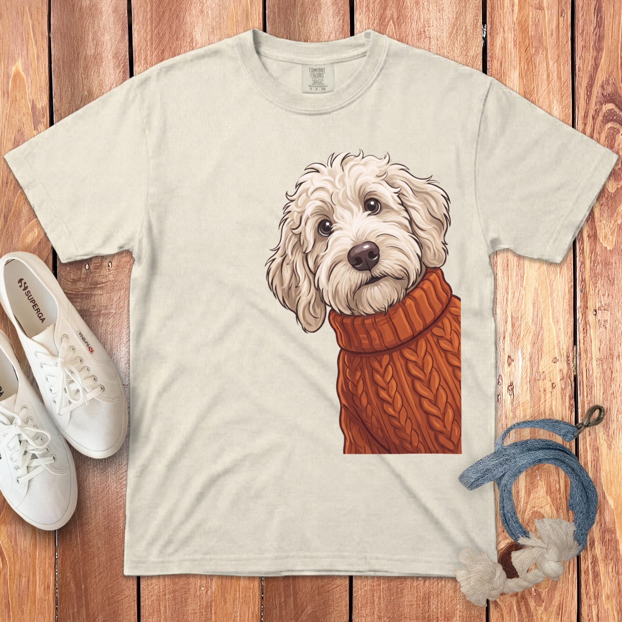 Sweater Weather Maltipoo Signature T-Shirt in Ivory / S / T-Shirts by Puppy Jo