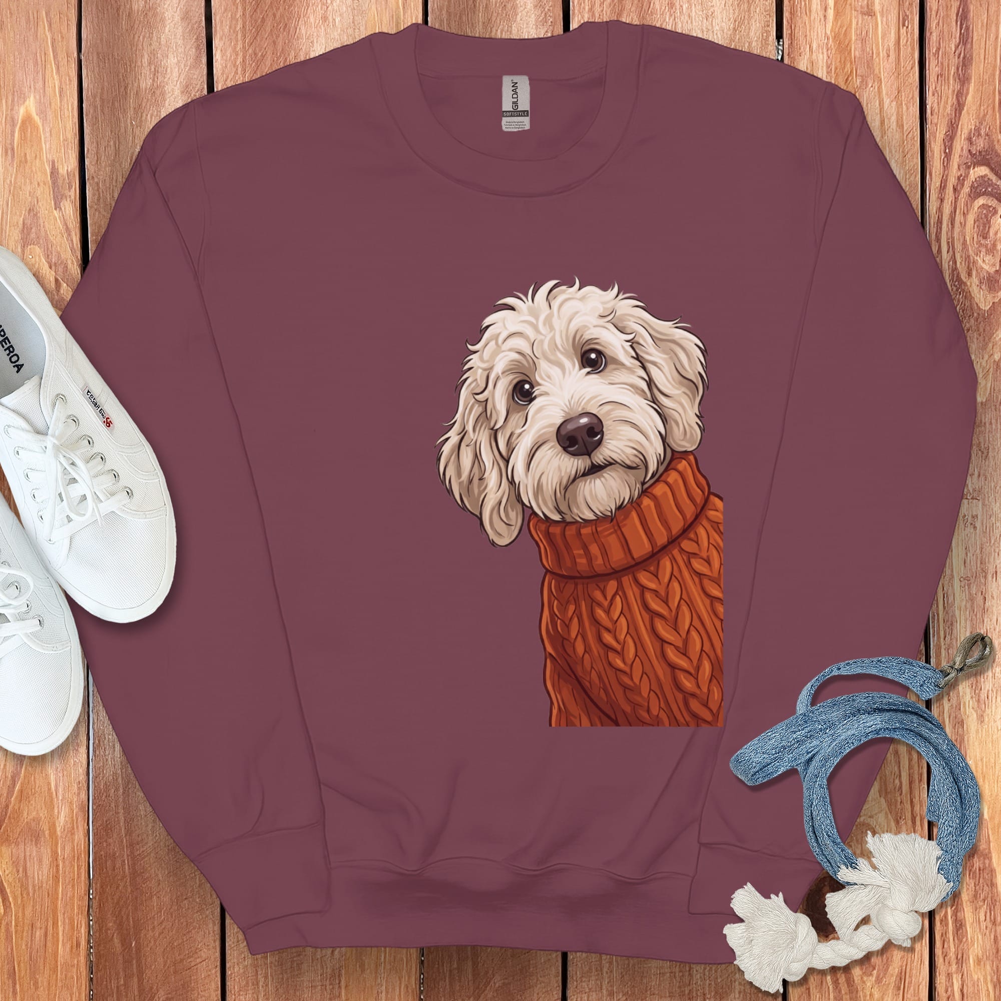 Sweater Weather Maltipoo Sweatshirt in Maroon / S by Puppy Jo