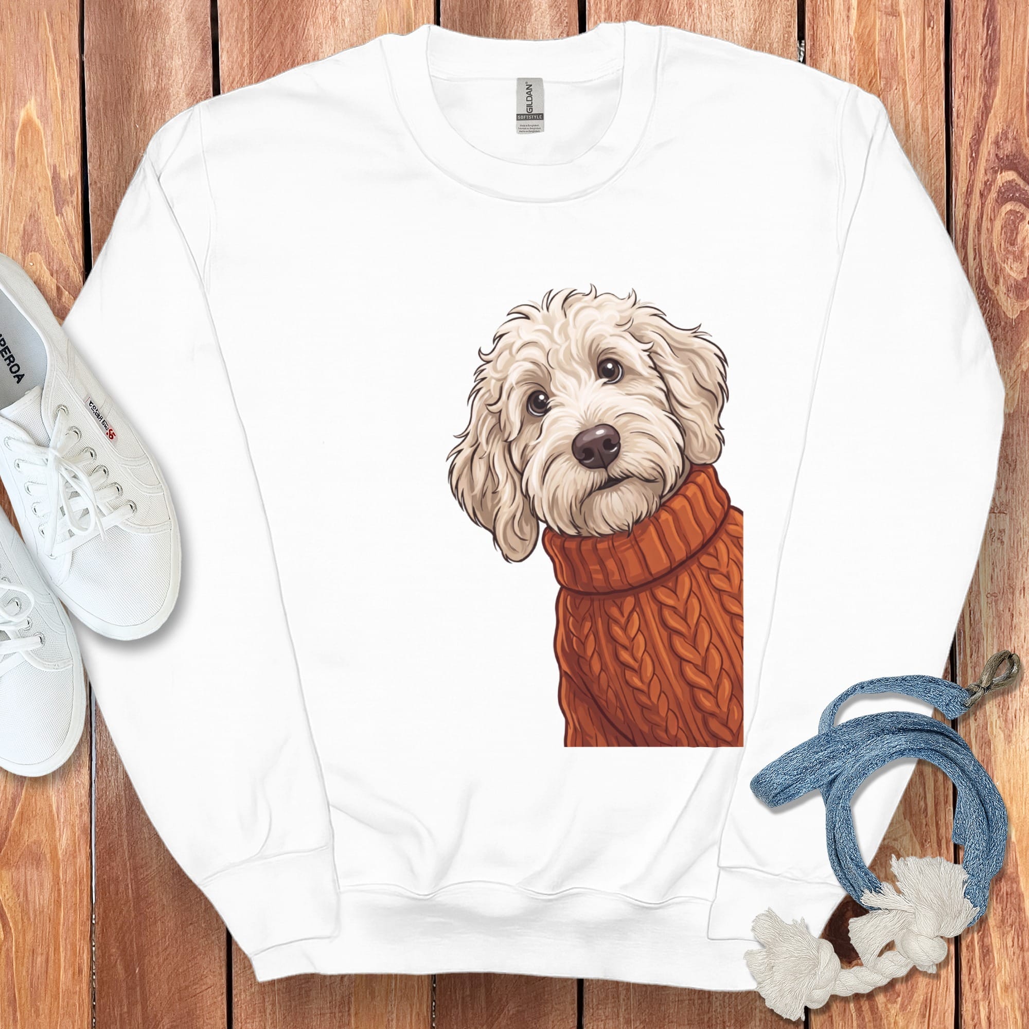 Sweater Weather Maltipoo Sweatshirt in White / S by Puppy Jo